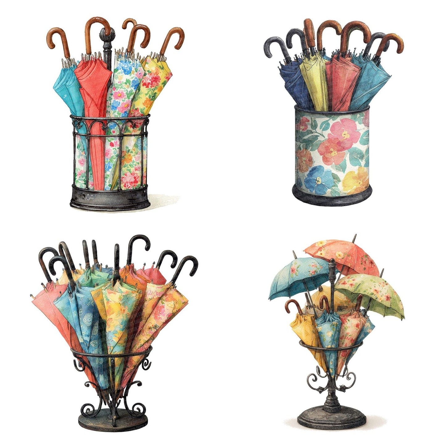 Floral Umbrella Stand Clipart Set (DDD005440)