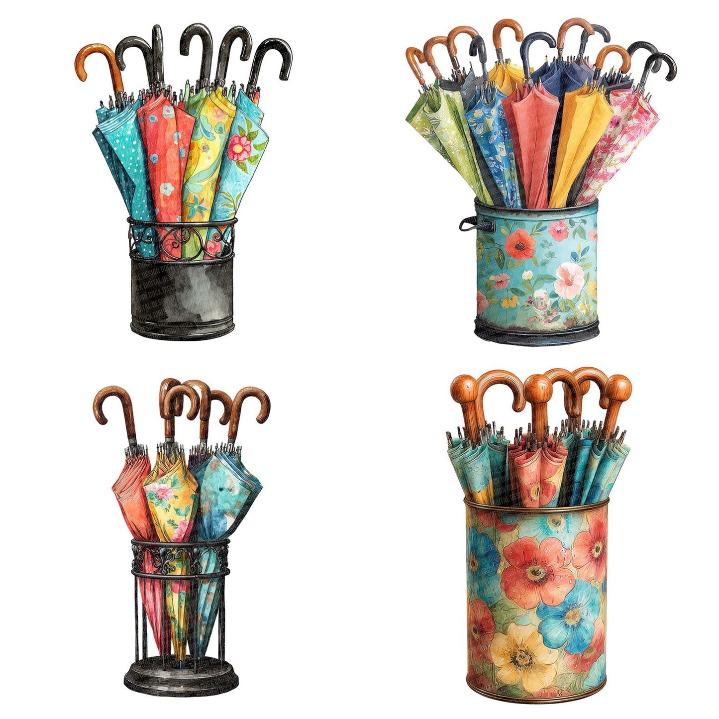 Floral Umbrella Stand Clipart Set (DDD005440)
