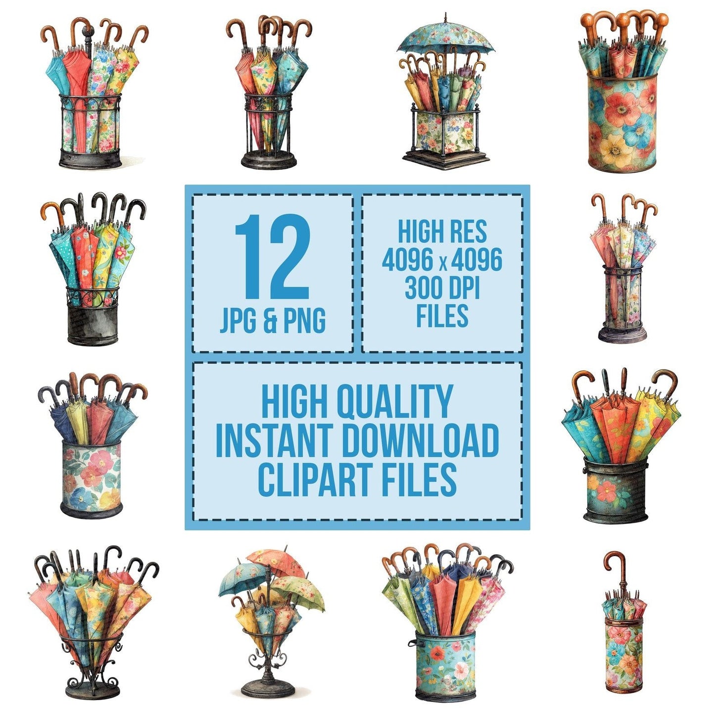 Floral Umbrella Stand Clipart Set (DDD005440)