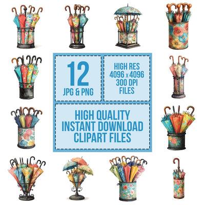 Floral Umbrella Stand clipart set cover showing the designs and file details