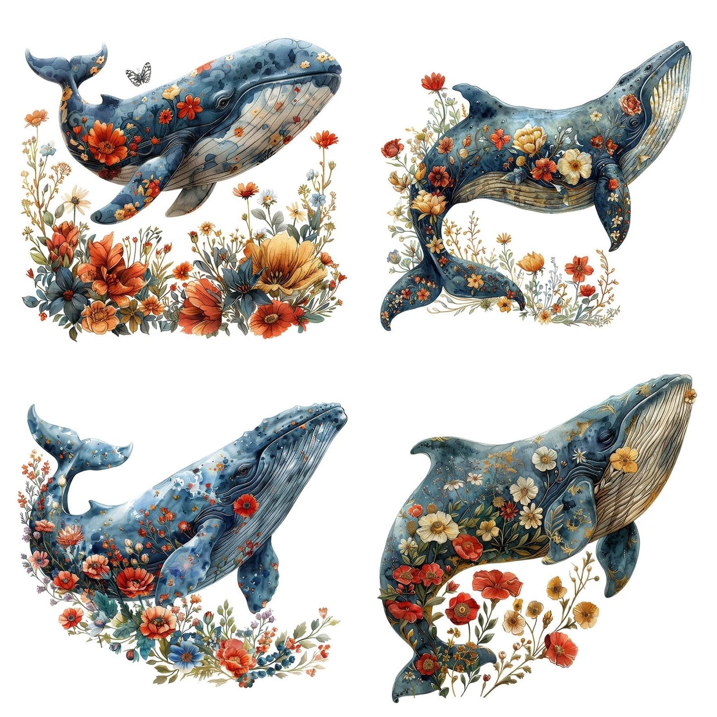 Floral Whale Clipart Set (DDD005445)