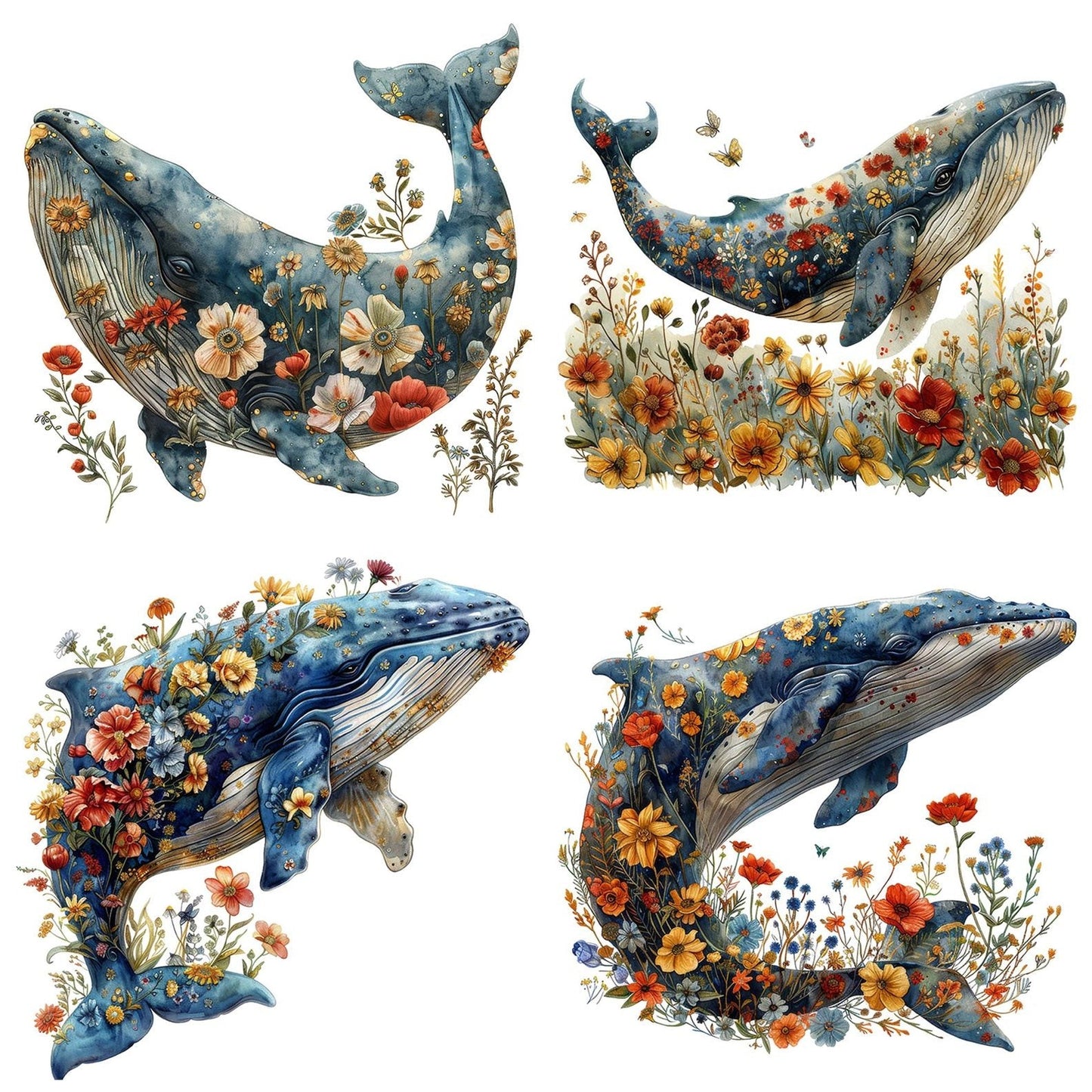 Floral Whale Clipart Set (DDD005445)