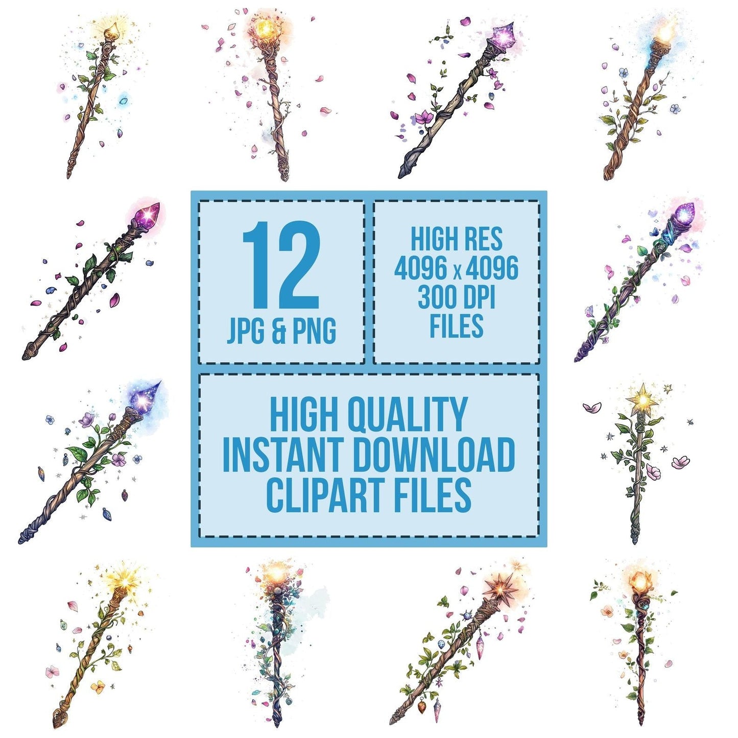 Floral Wrapped Magic Wand Clipart Set (DDD005449)