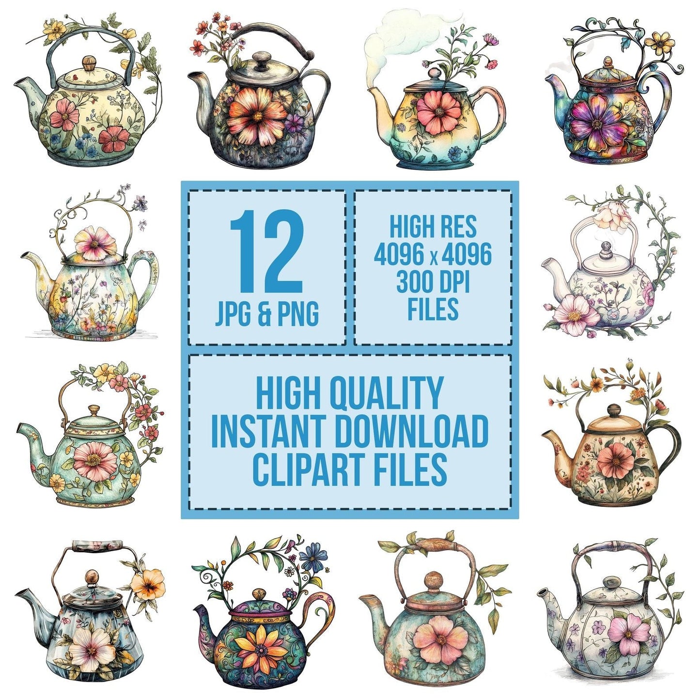 Floral Wrapped Tea Kettle Clipart Set (DDD005450)