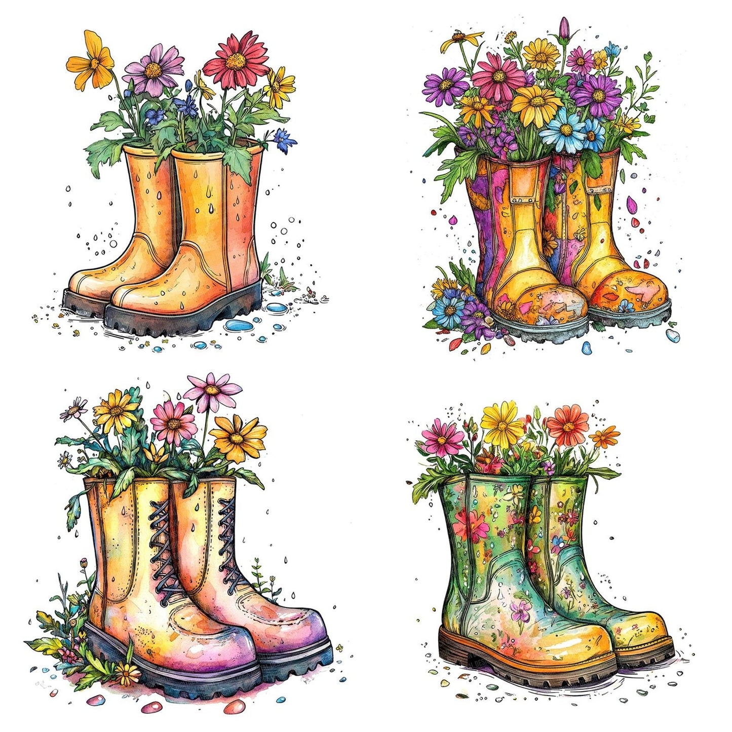 Flower Filled Rain Boots Clipart Set (DDD005452)