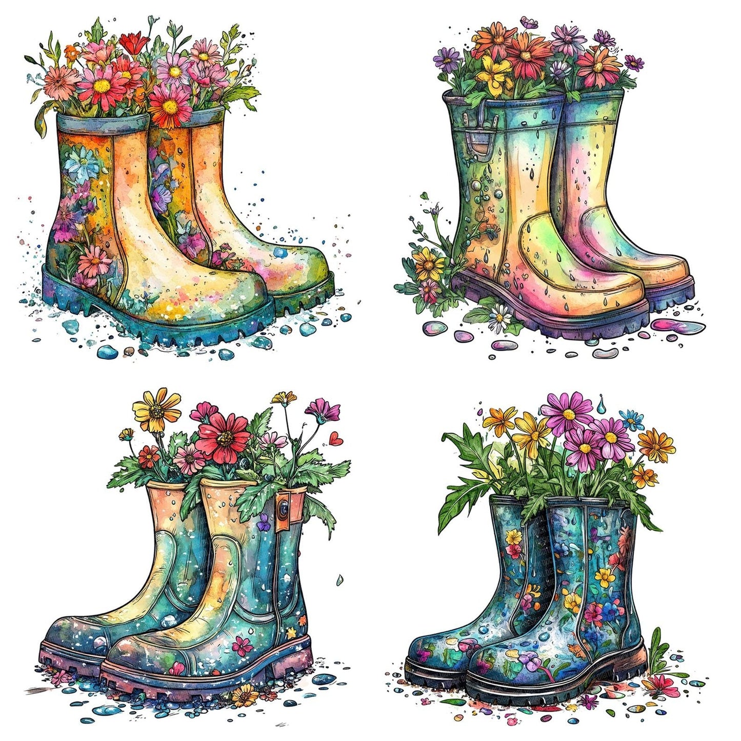 Flower Filled Rain Boots Clipart Set (DDD005452)