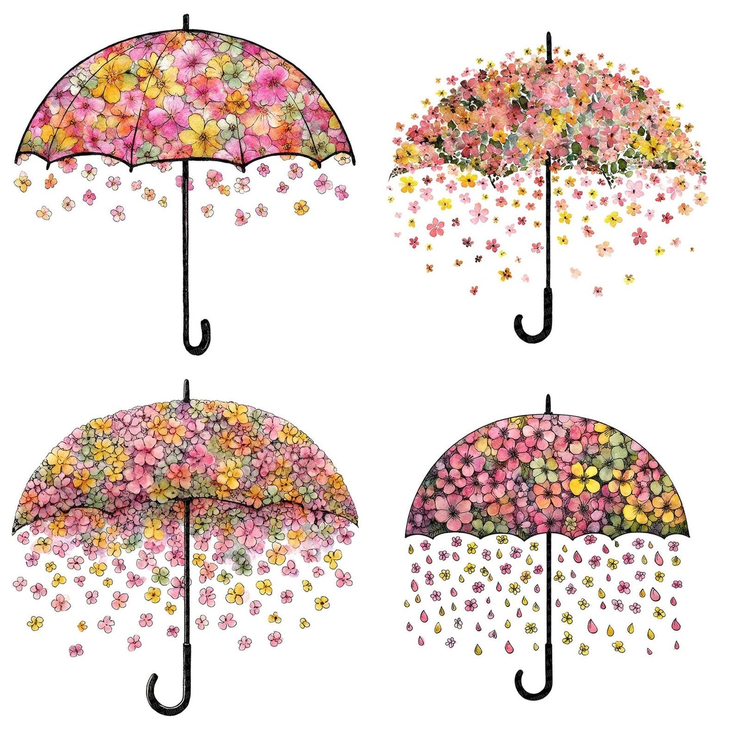 Flower Rain Umbrella Clipart Set (DDD005454)
