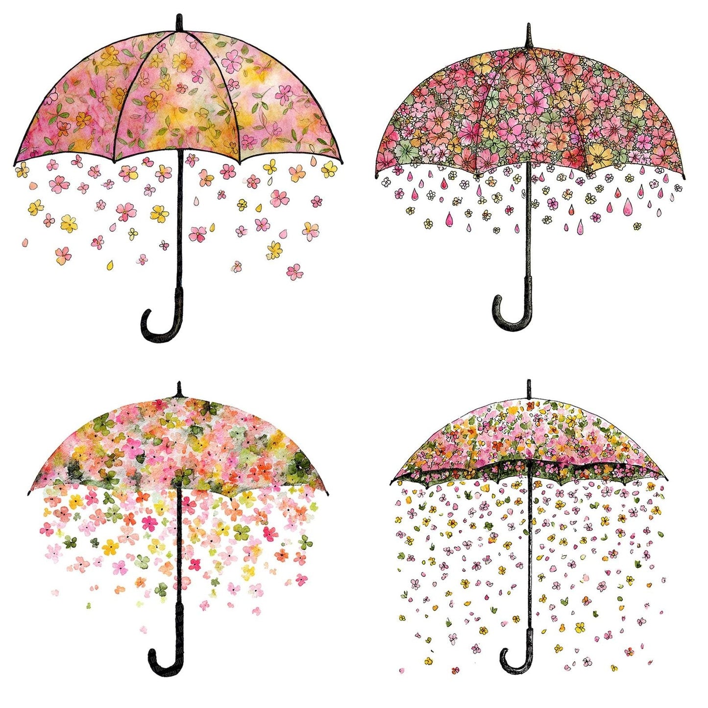 Flower Rain Umbrella Clipart Set (DDD005454)