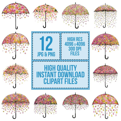 Flower Rain Umbrella clipart set cover showing the designs and file details