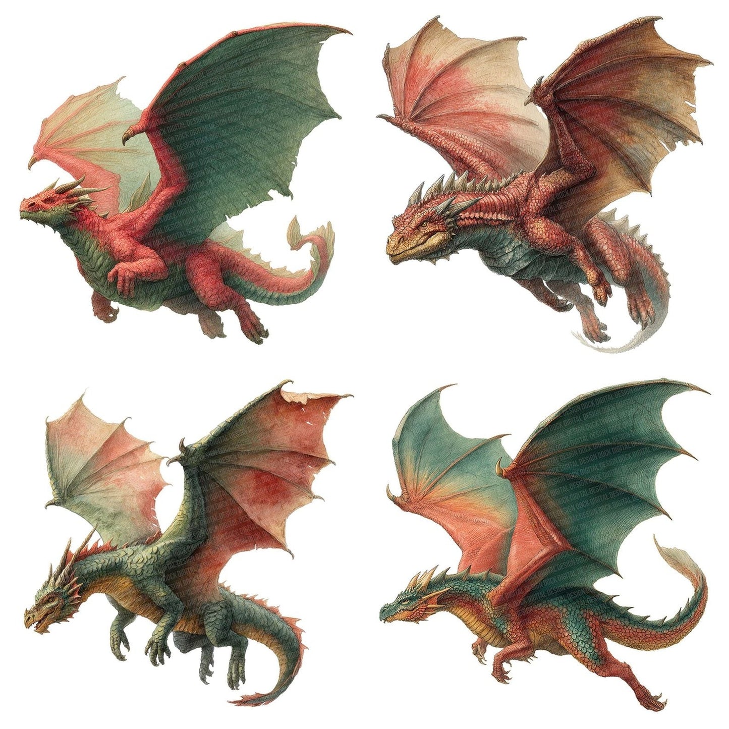 Flying Realistic Dragon Clipart Set (DDD005455)