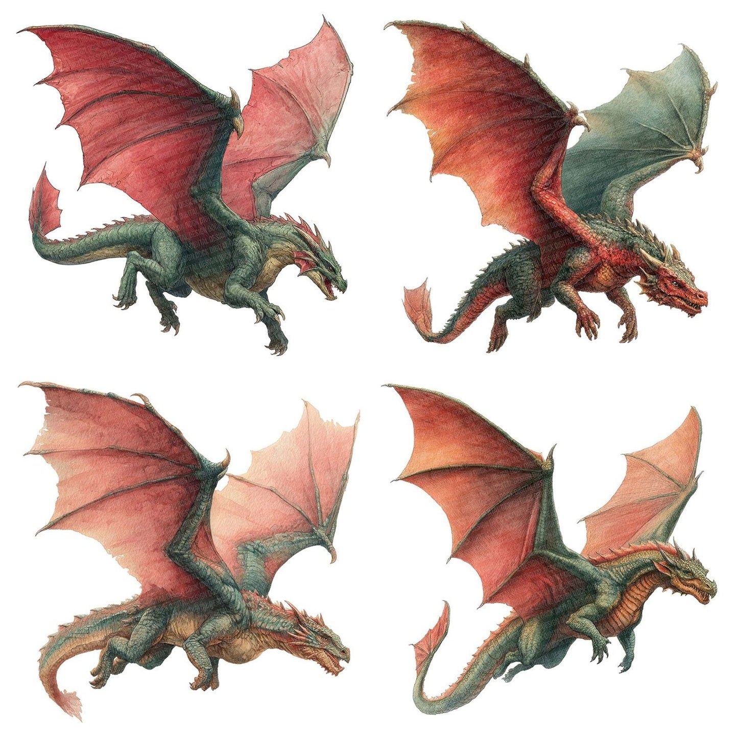 Flying Realistic Dragon Clipart Set (DDD005455)