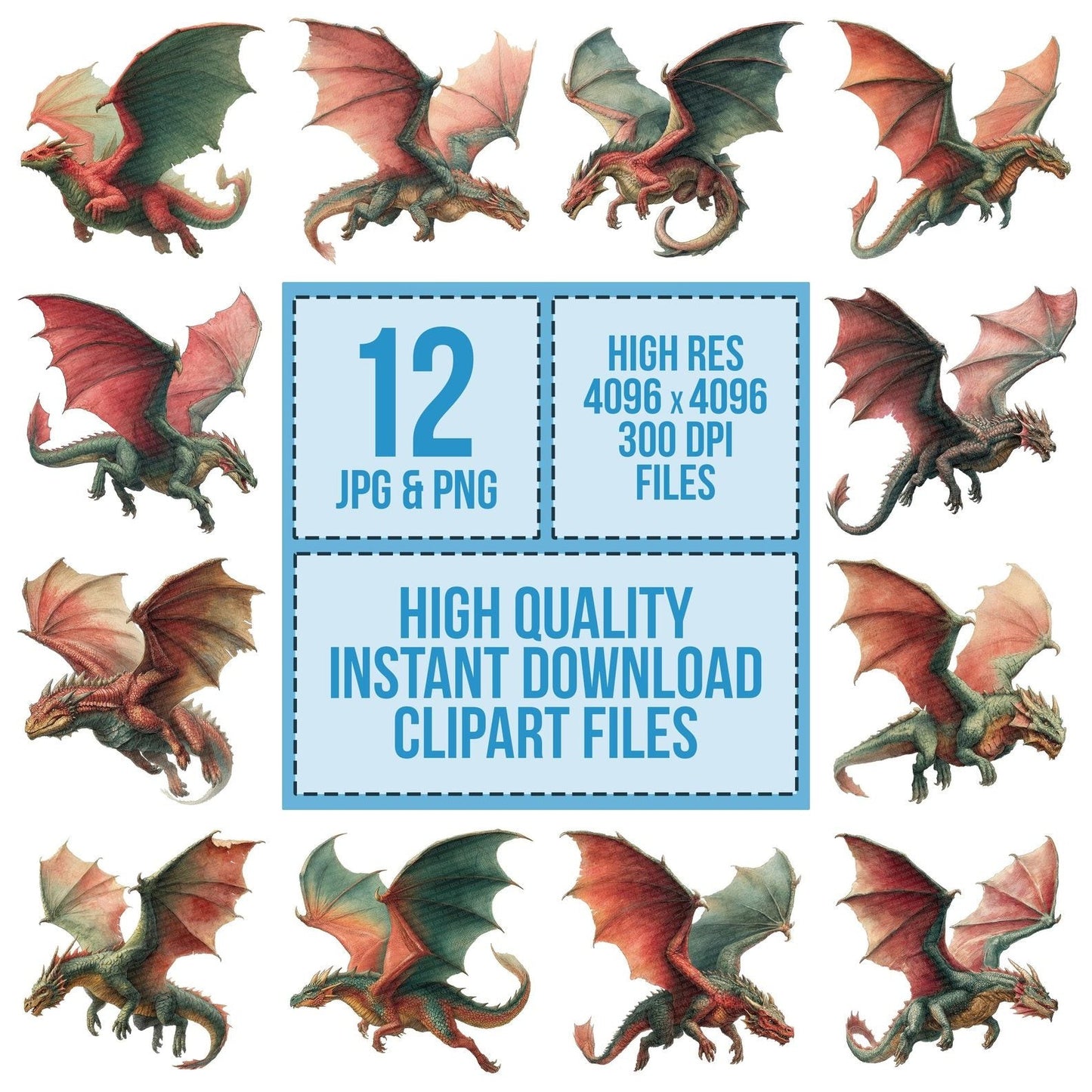 Flying Realistic Dragon Clipart Set (DDD005455)