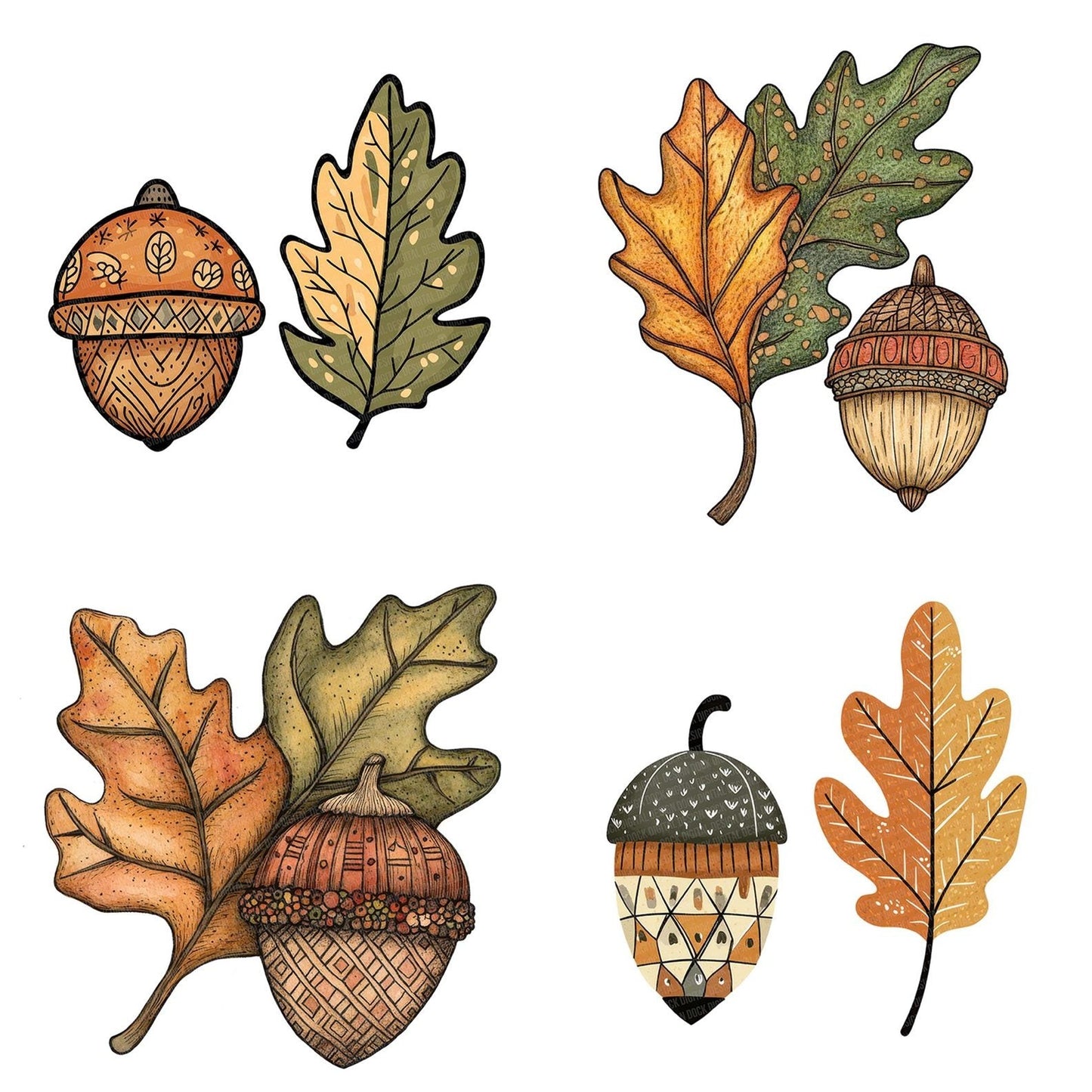 Folk Acorn and Leaf Clipart Set (DDD005458)
