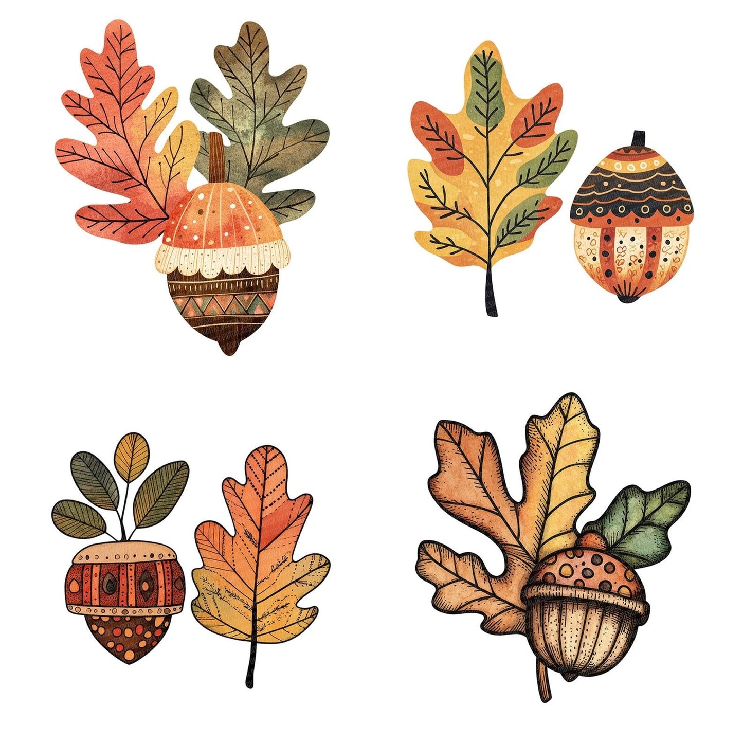 Folk Acorn and Leaf Clipart Set (DDD005458)