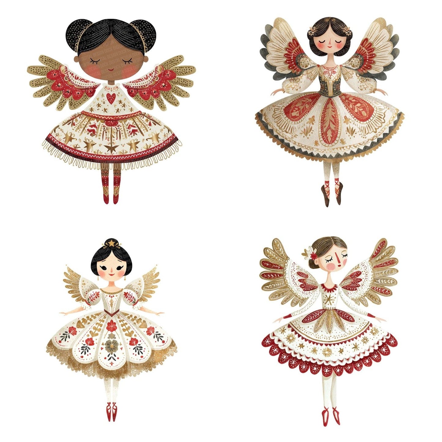 Folk Art Ballerina Angel Clipart Set (DDD005459)