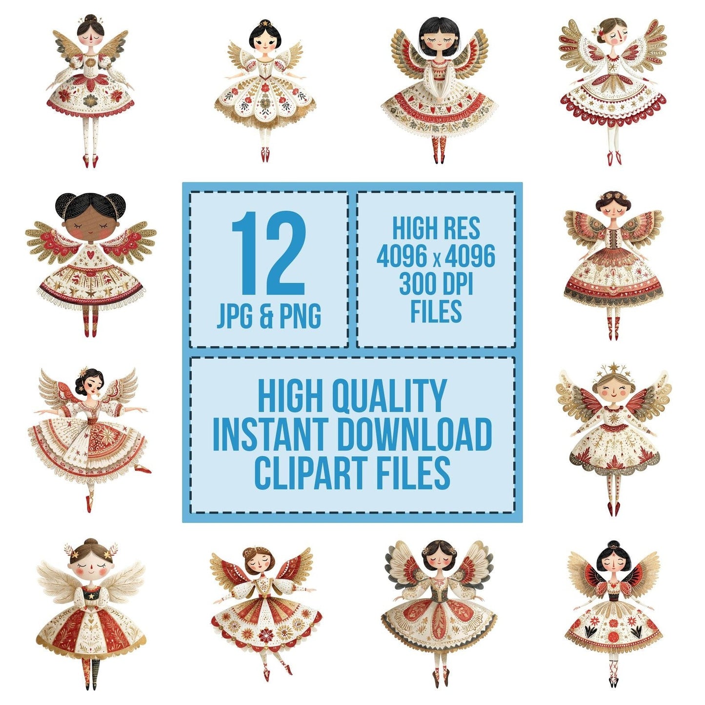 Folk Art Ballerina Angel Clipart Set (DDD005459)