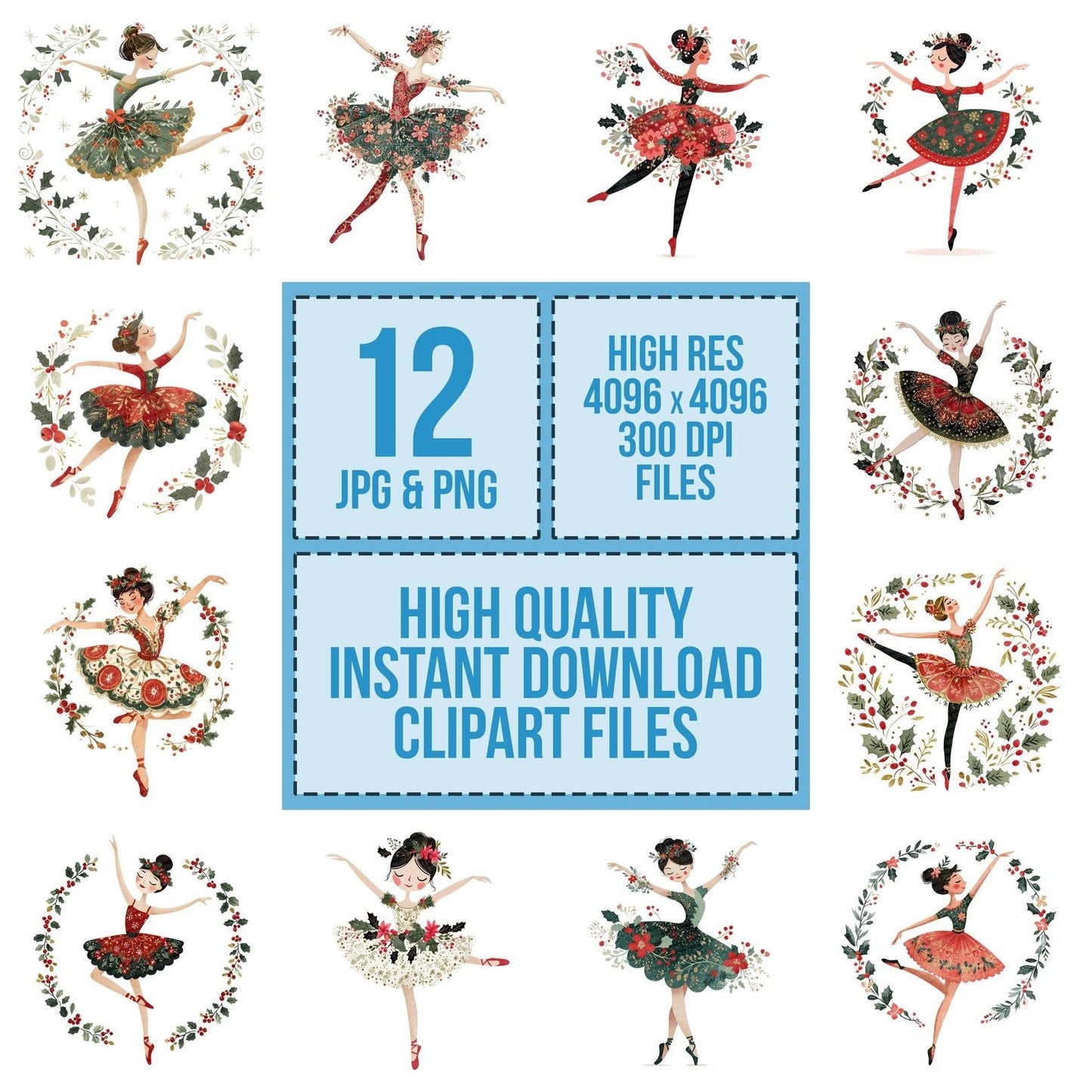 Folk Art Ballerina Garland Clipart Set (DDD005460)