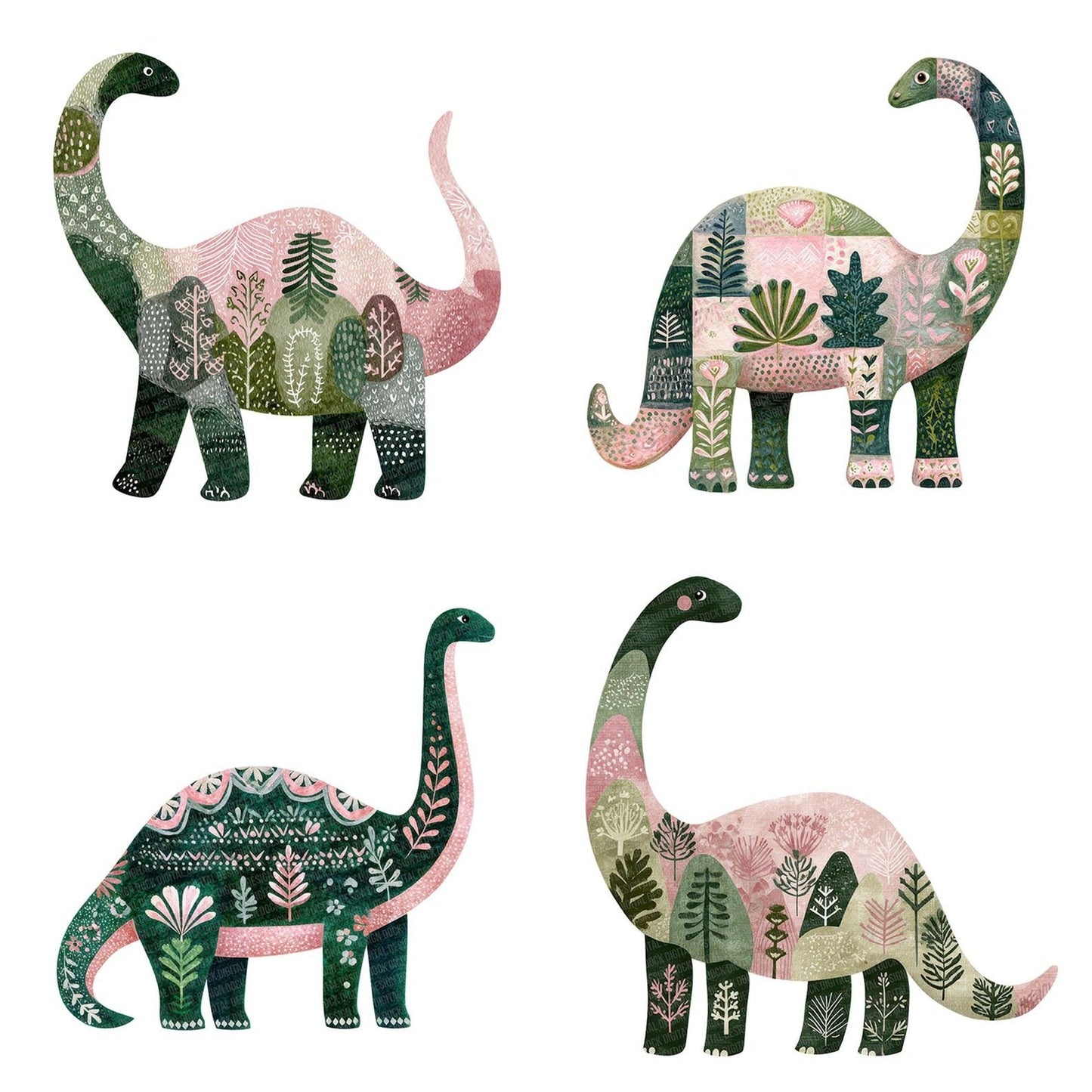Folk Art Brontosaurus Clipart Set (DDD005463)