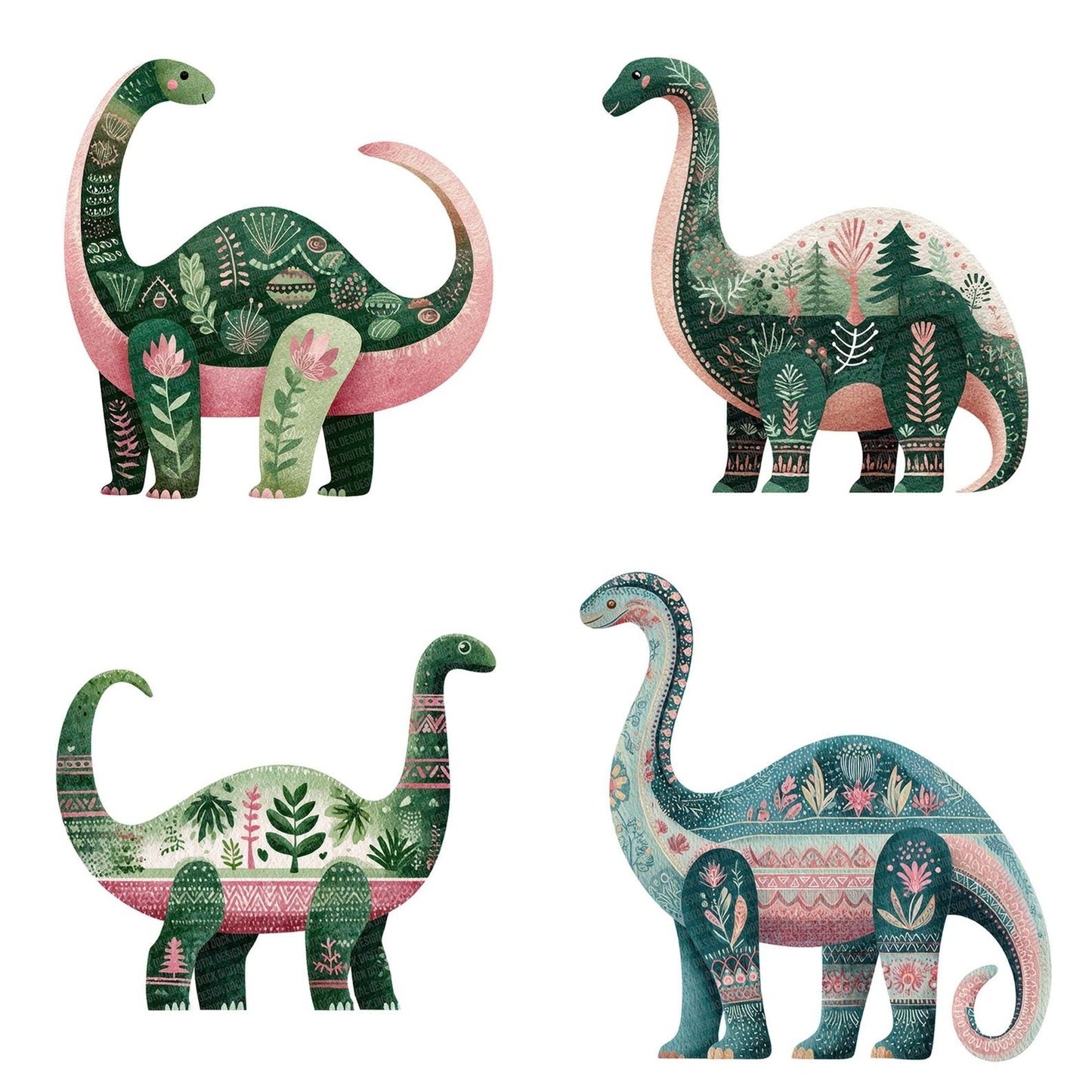 Folk Art Brontosaurus Clipart Set (DDD005463)