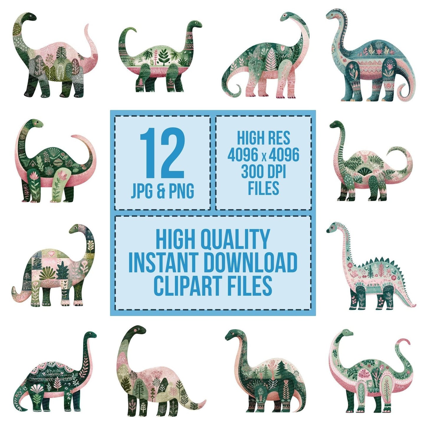 Folk Art Brontosaurus Clipart Set (DDD005463)
