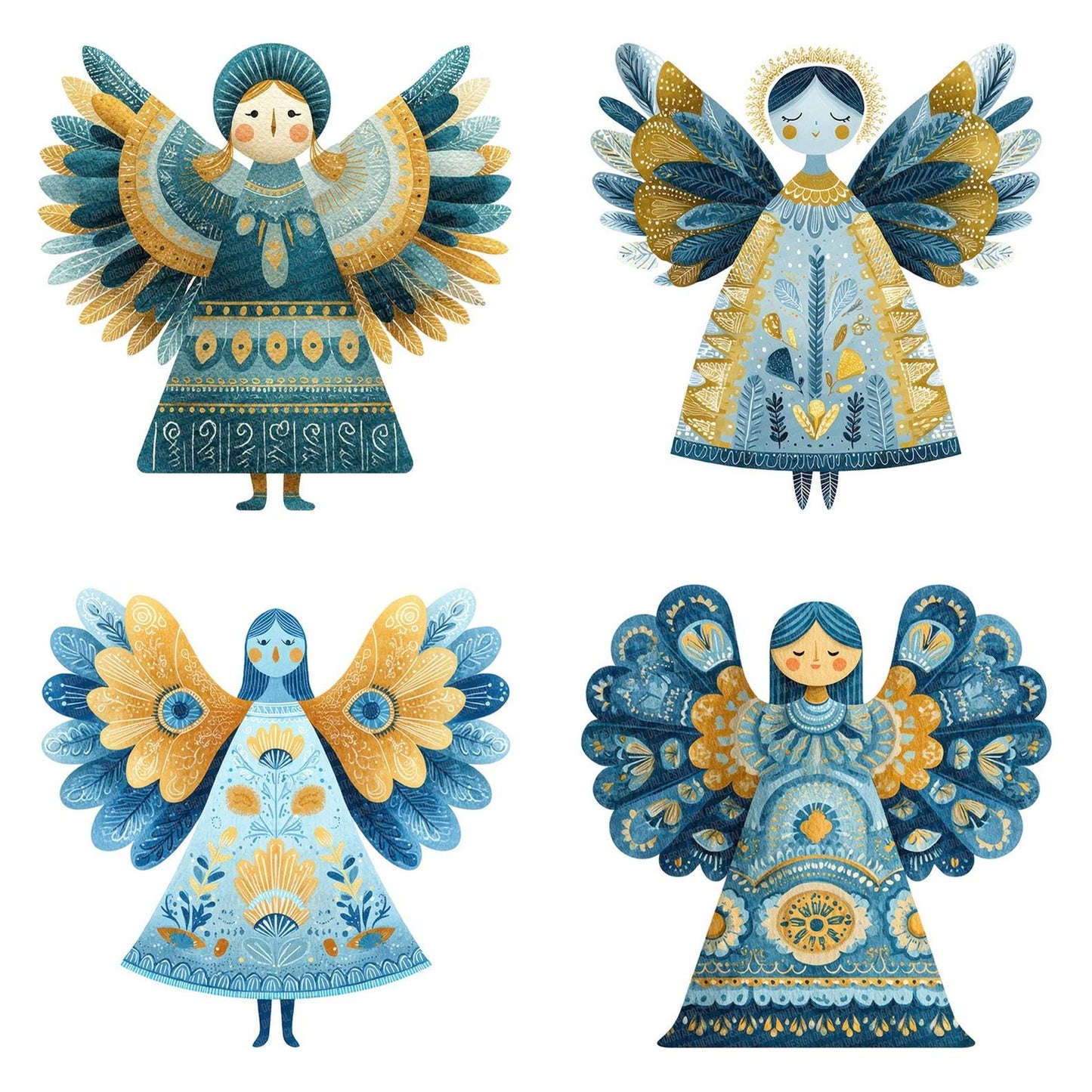 Folk Art Christmas Angel Clipart Set (DDD005466)