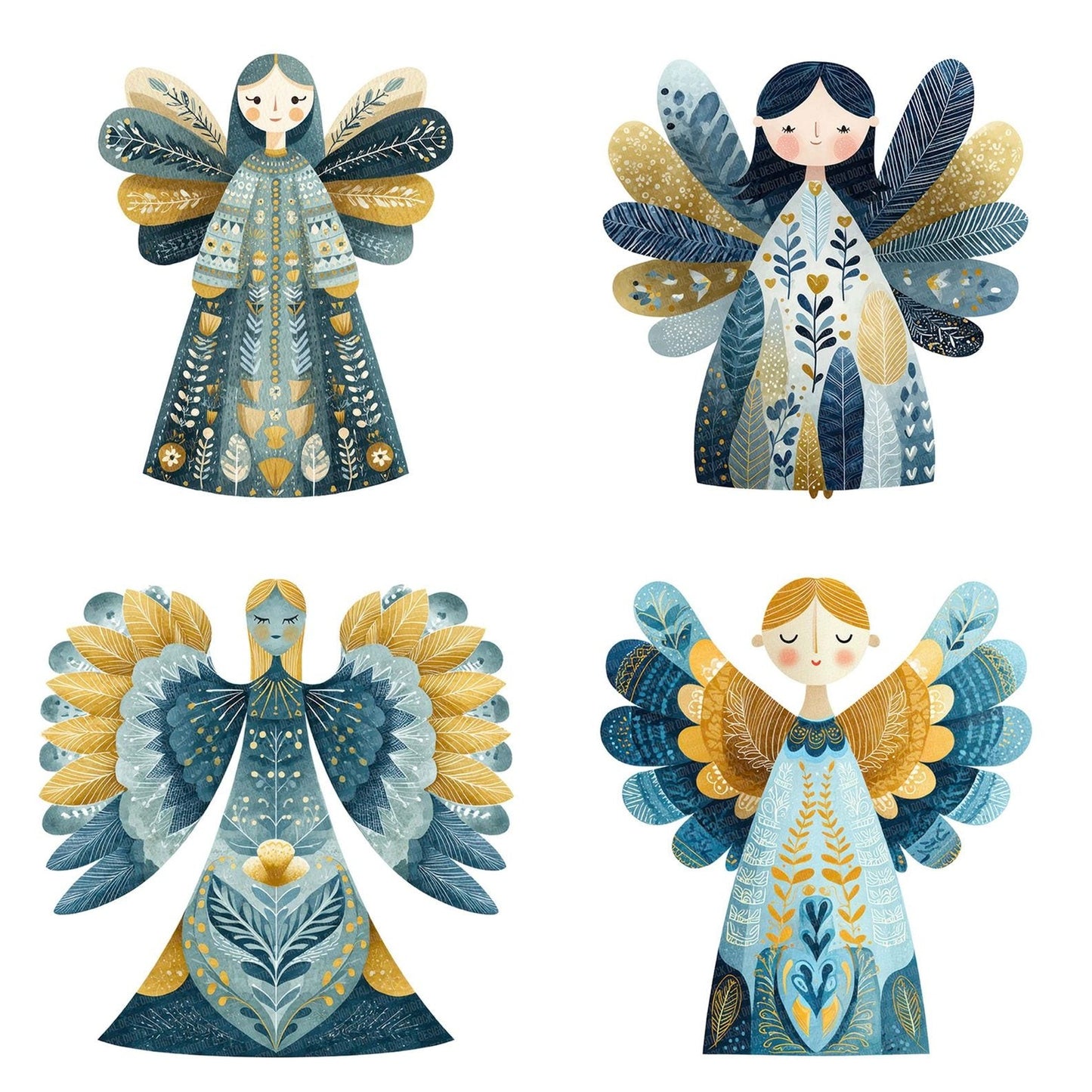 Folk Art Christmas Angel Clipart Set (DDD005466)