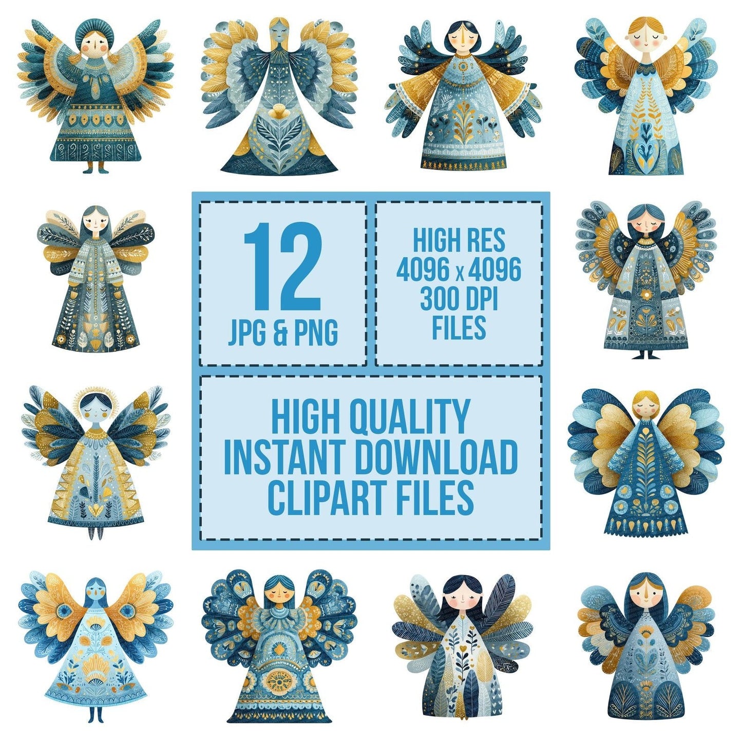 Folk Art Christmas Angel Clipart Set (DDD005466)