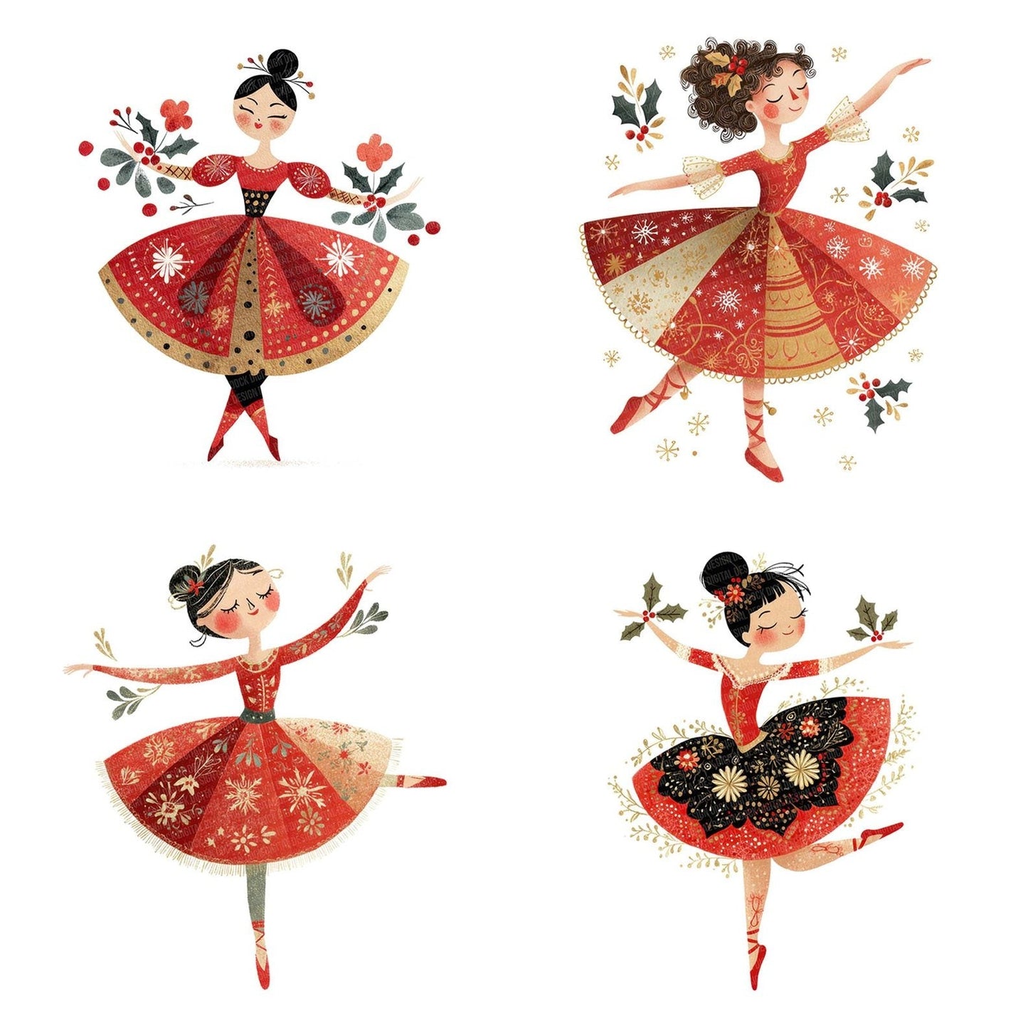 Folk Art Christmas Ballerina Clipart Set (DDD005467)