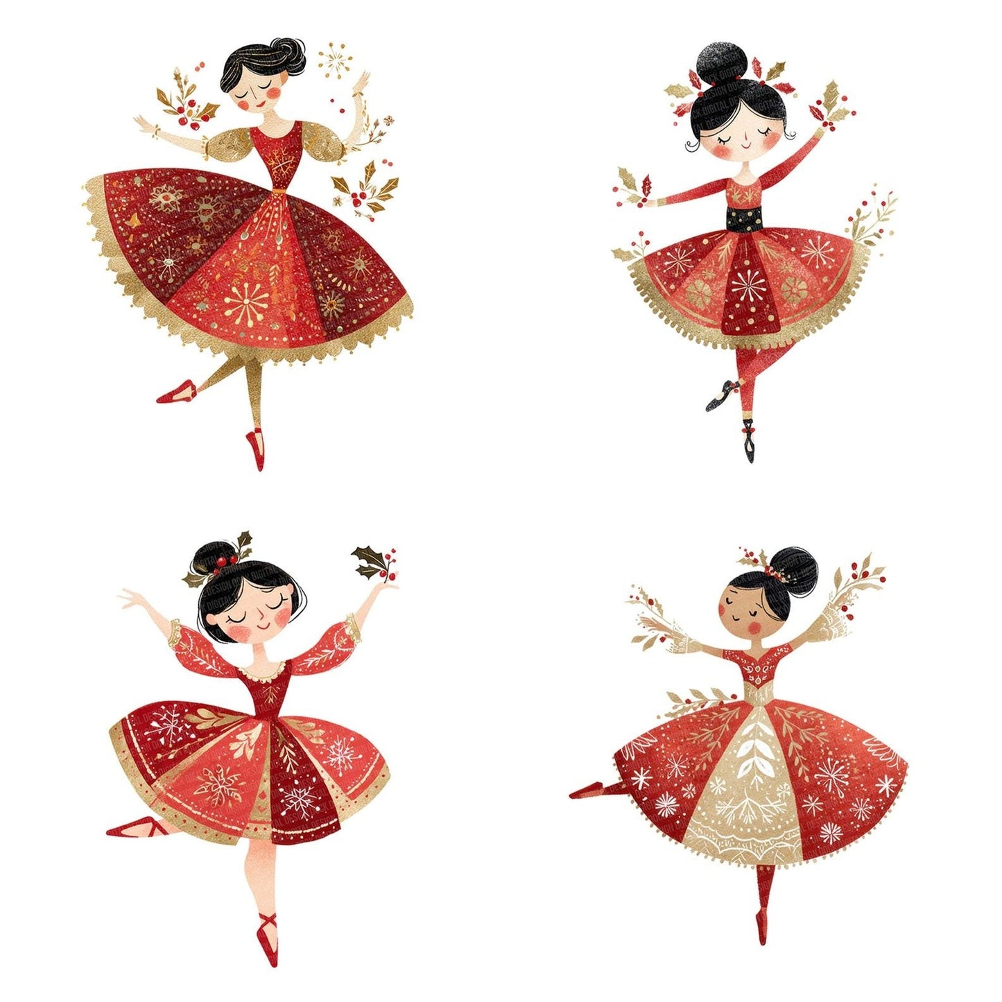 Folk Art Christmas Ballerina Clipart Set (DDD005467)
