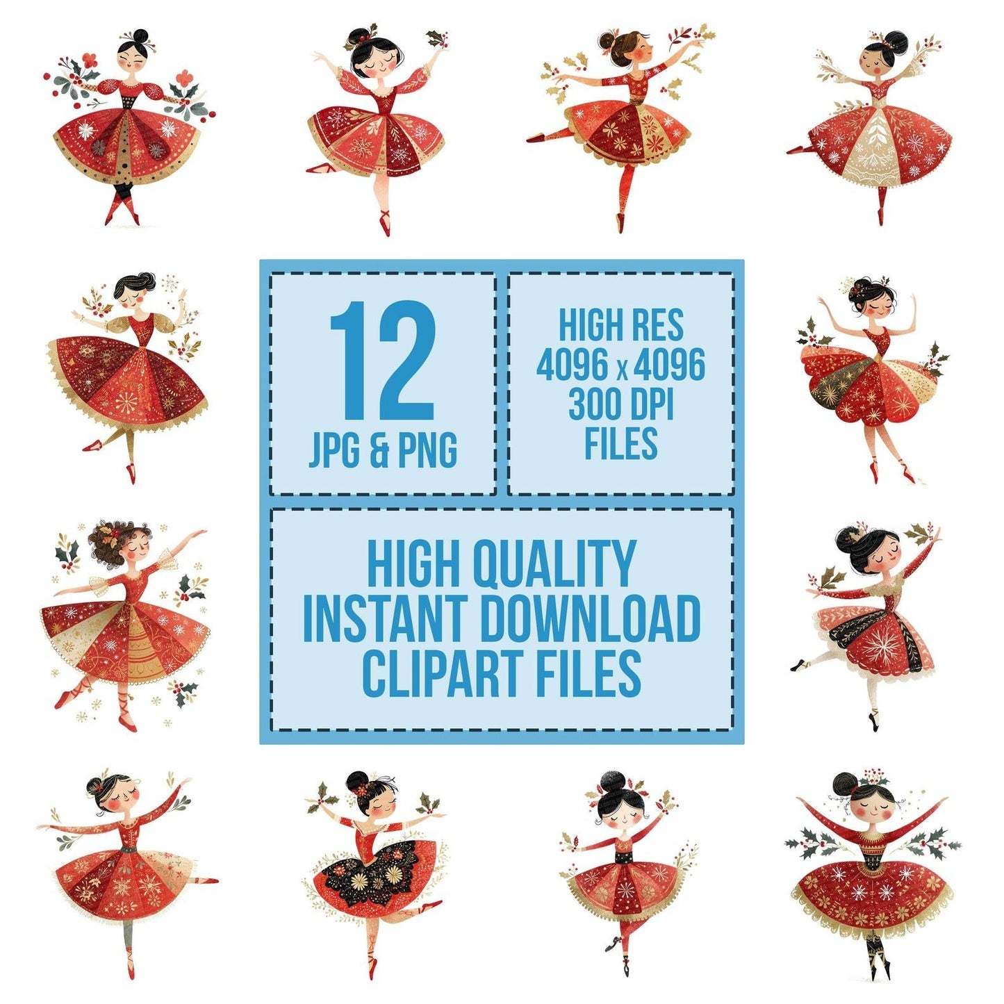Folk Art Christmas Ballerina Clipart Set (DDD005467)