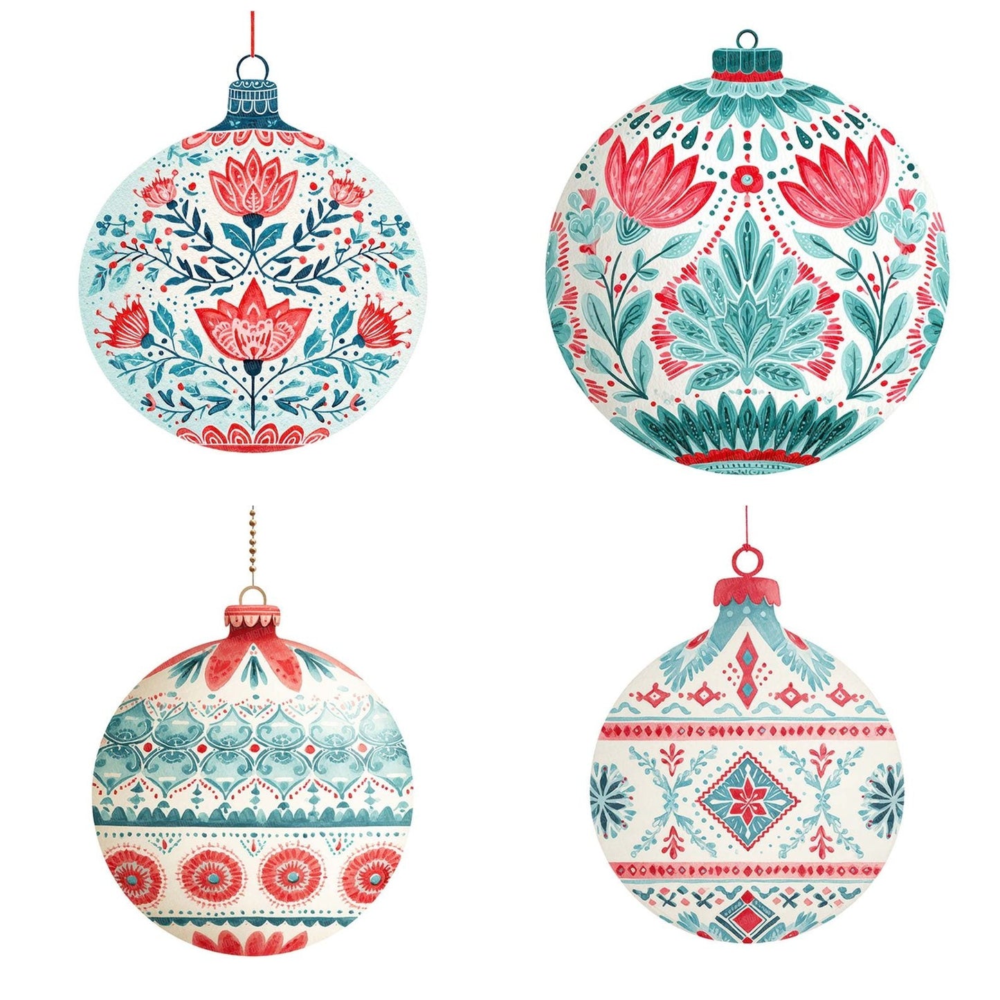 Folk Art Christmas Bauble Clipart Set (DDD005468)