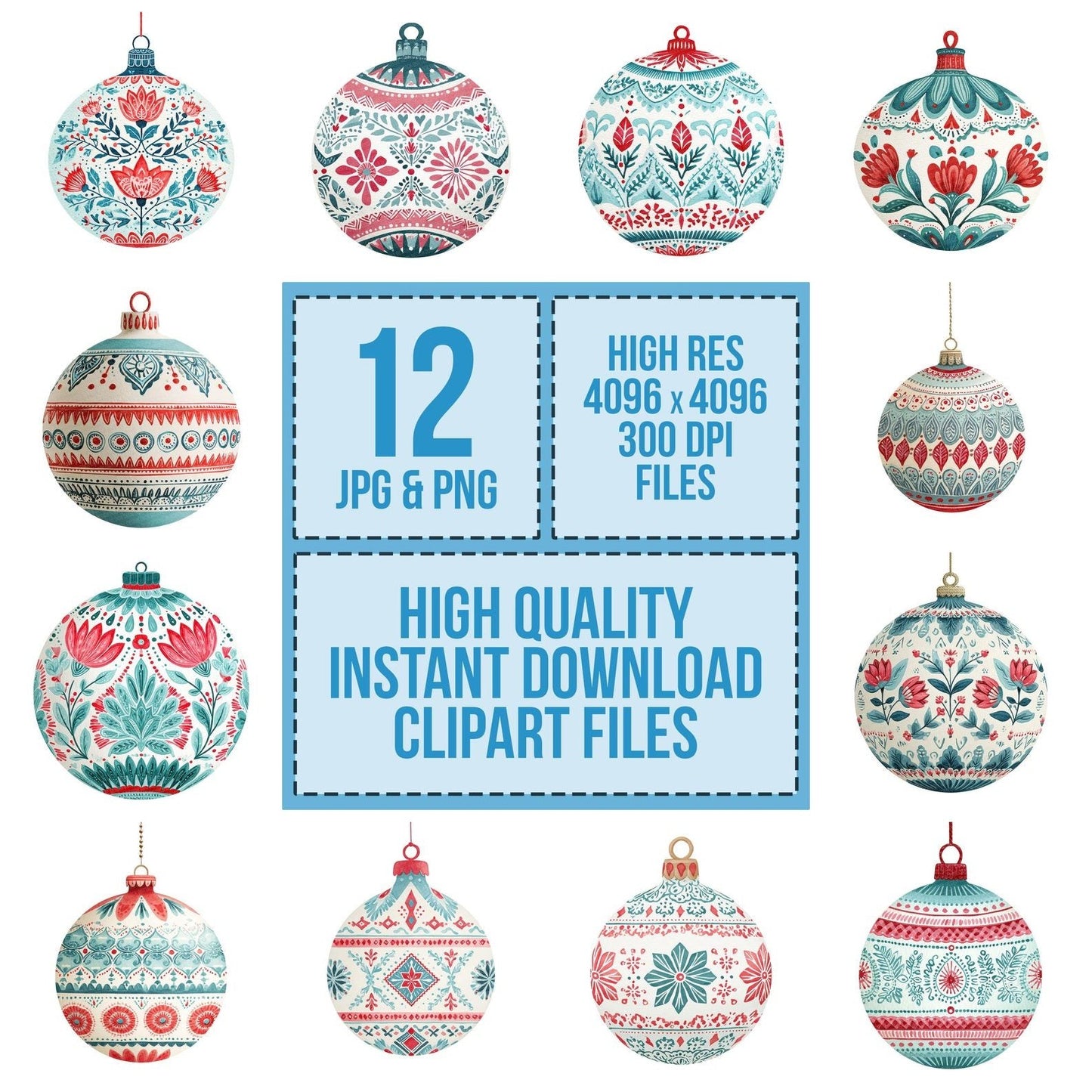 Folk Art Christmas Bauble Clipart Set (DDD005468)