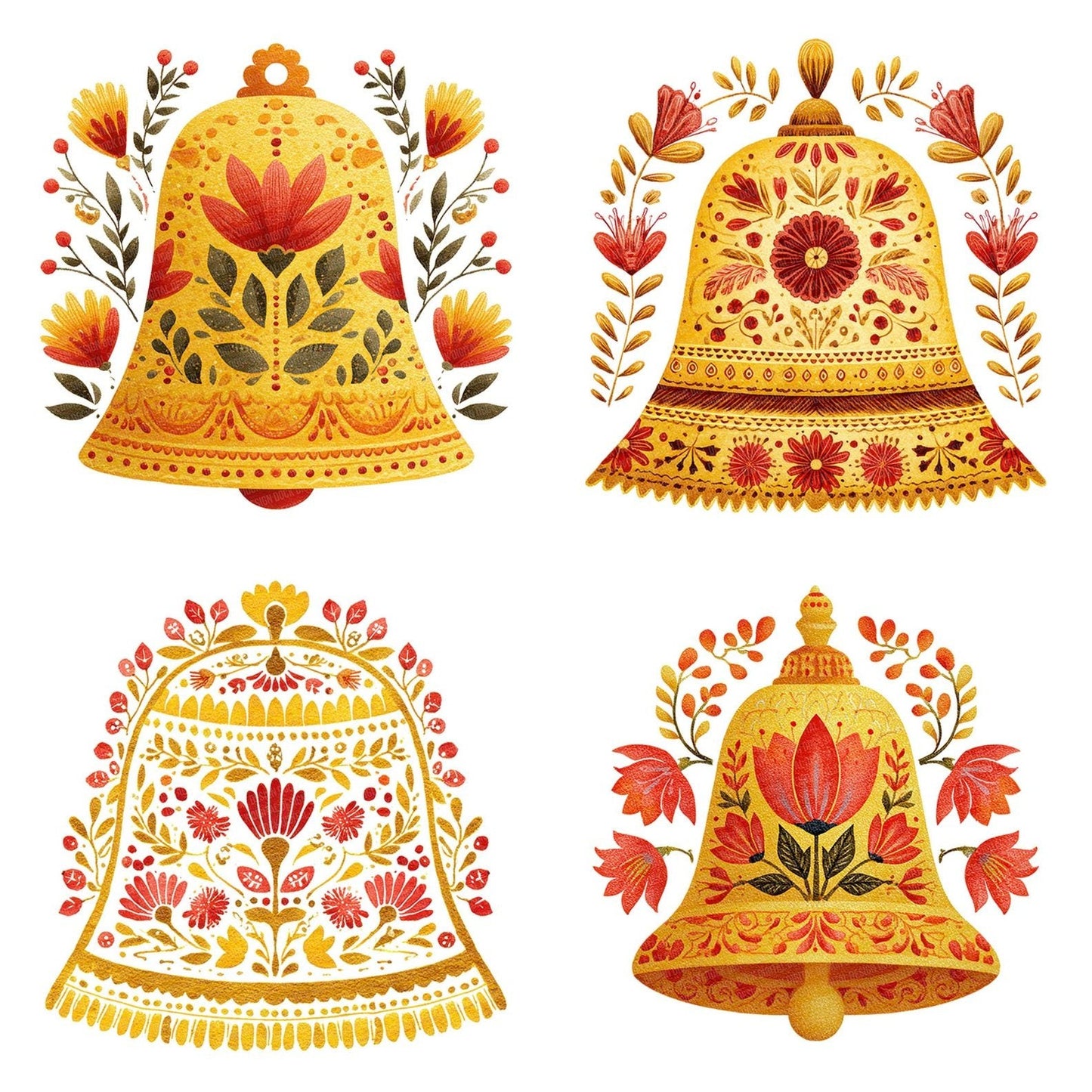 Folk Art Christmas Bell Clipart Set (DDD005469)