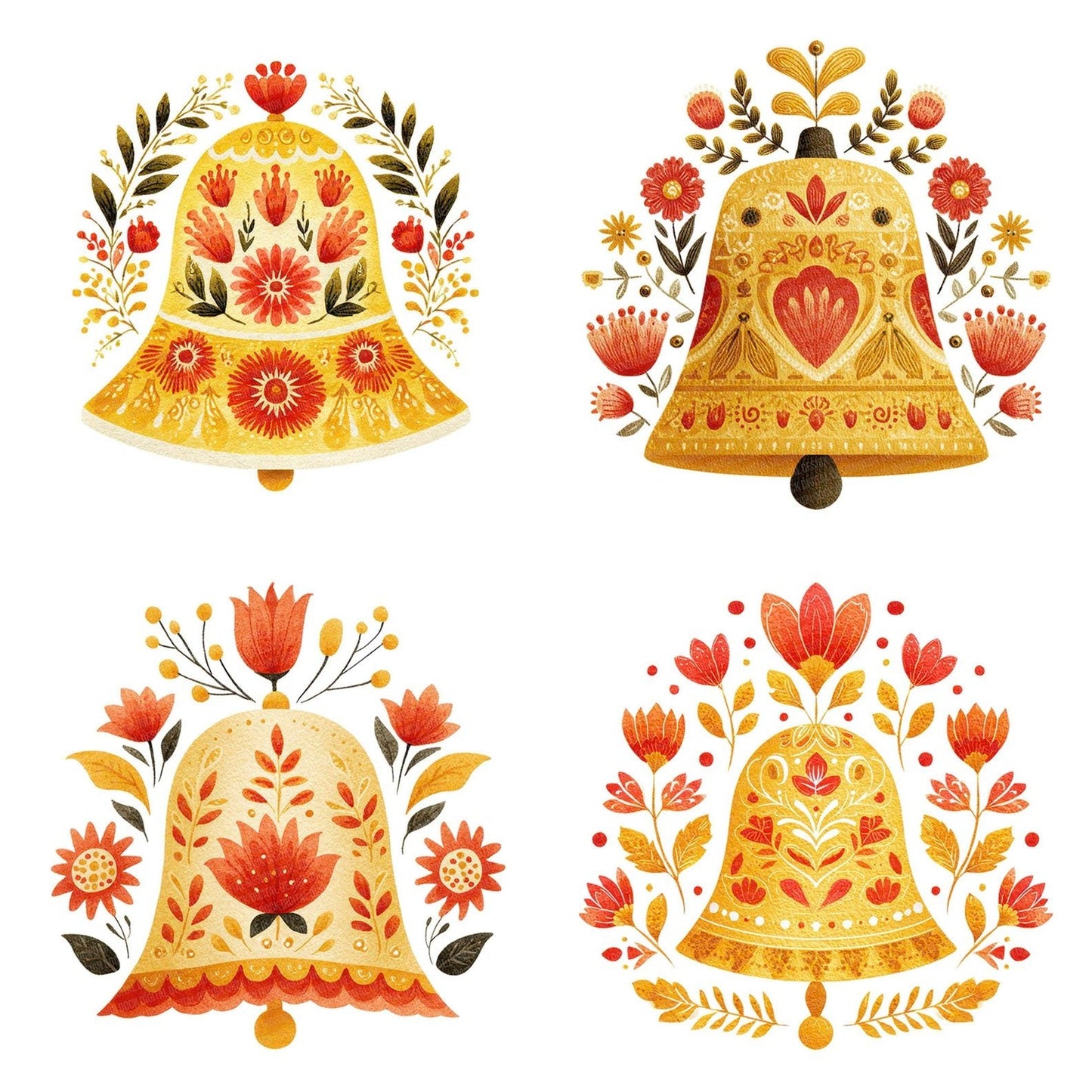 Folk Art Christmas Bell Clipart Set (DDD005469)