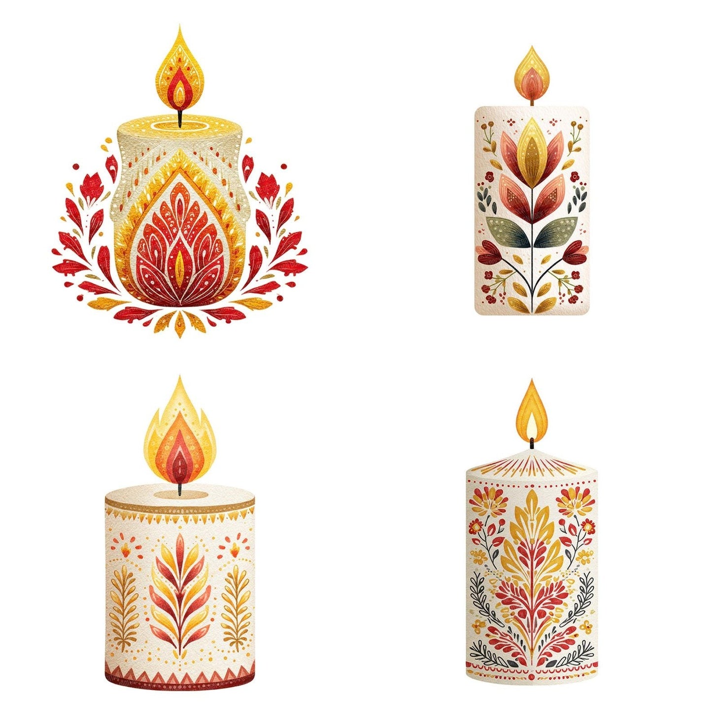 Folk Art Christmas Candle Clipart Set (DDD005470)