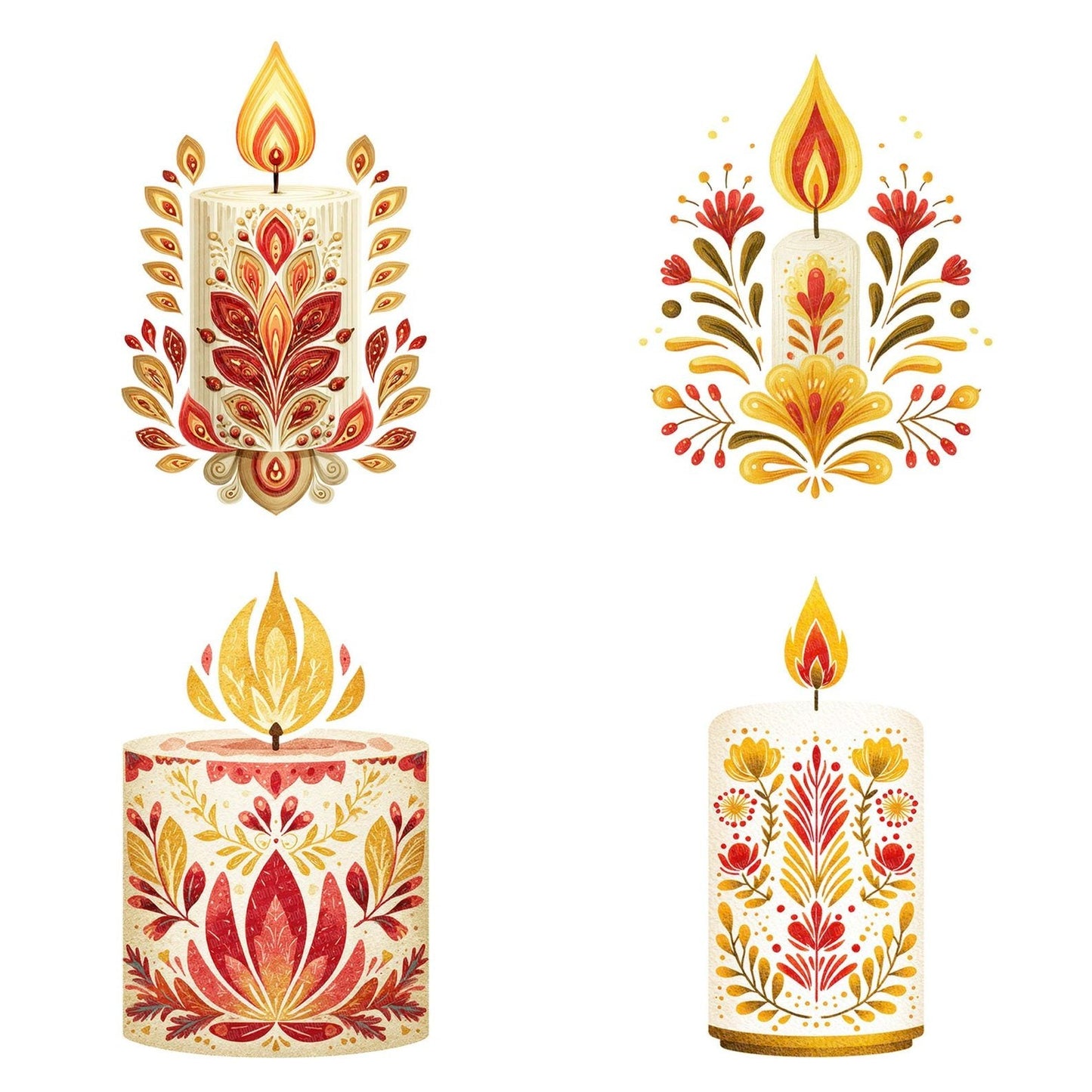 Folk Art Christmas Candle Clipart Set (DDD005470)