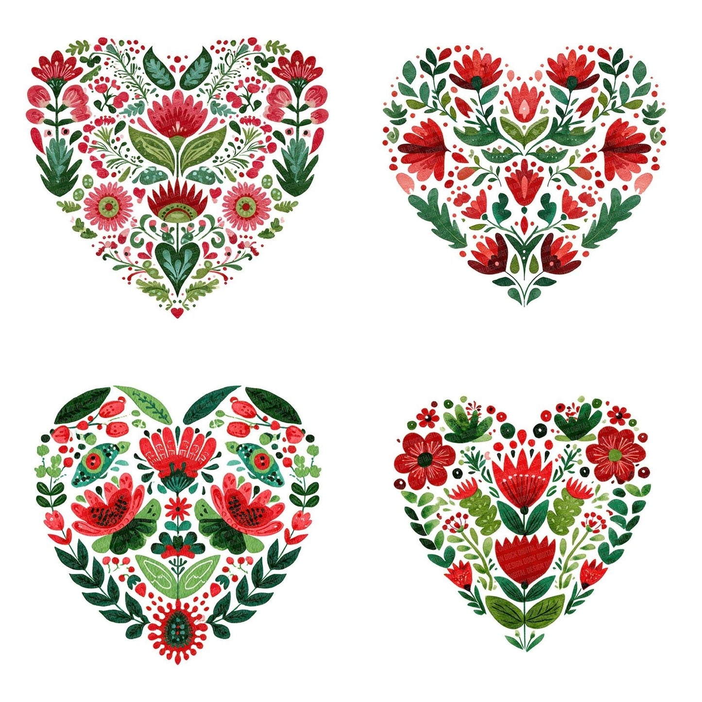 Folk Art Christmas Heart Clipart Set (DDD005471)