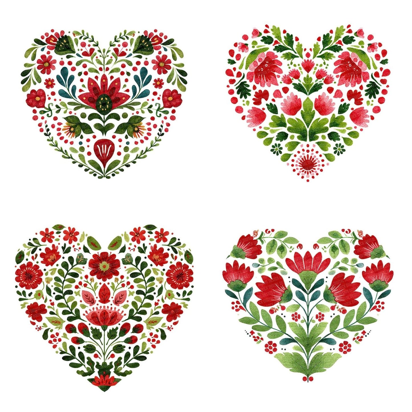 Folk Art Christmas Heart Clipart Set (DDD005471)