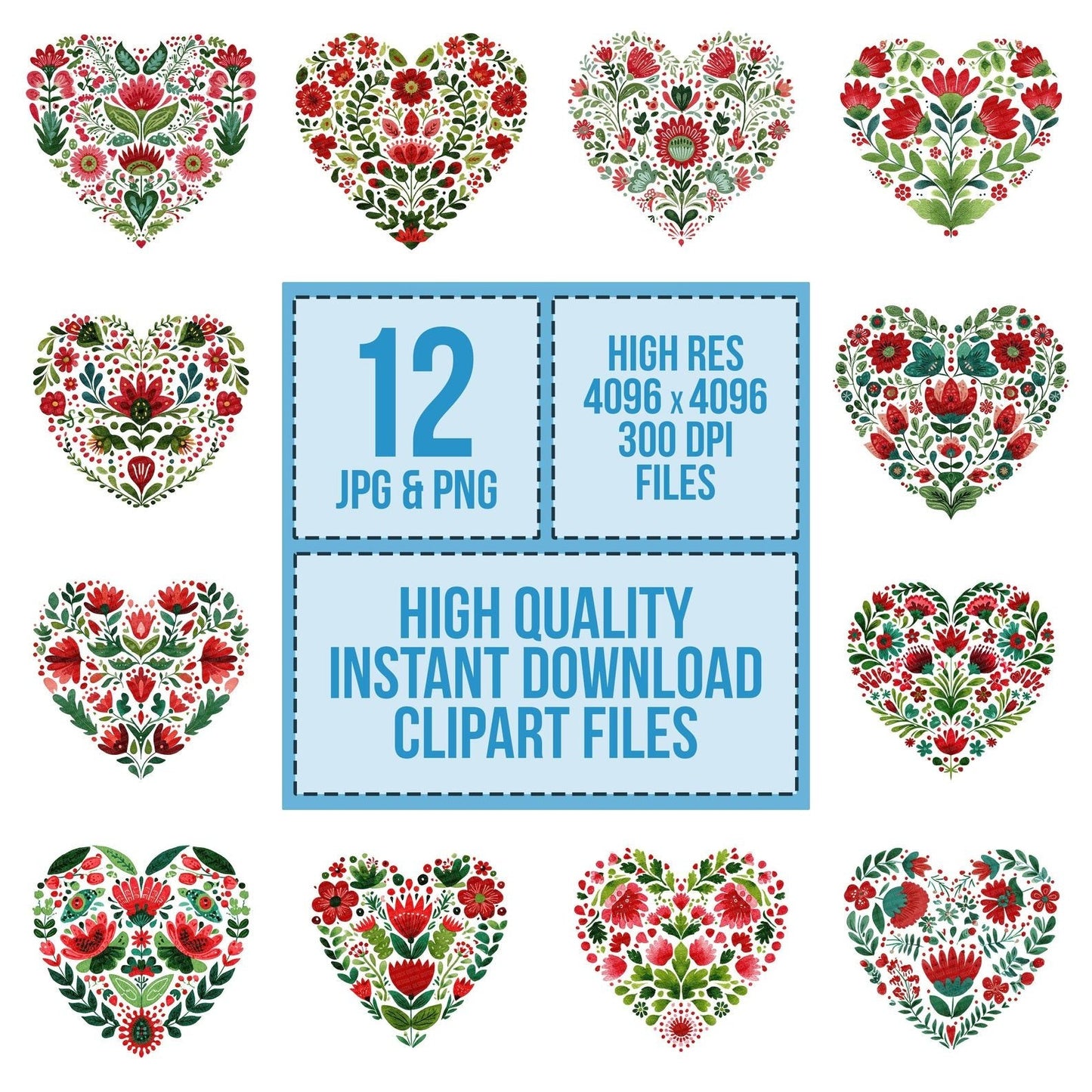 Folk Art Christmas Heart Clipart Set (DDD005471)