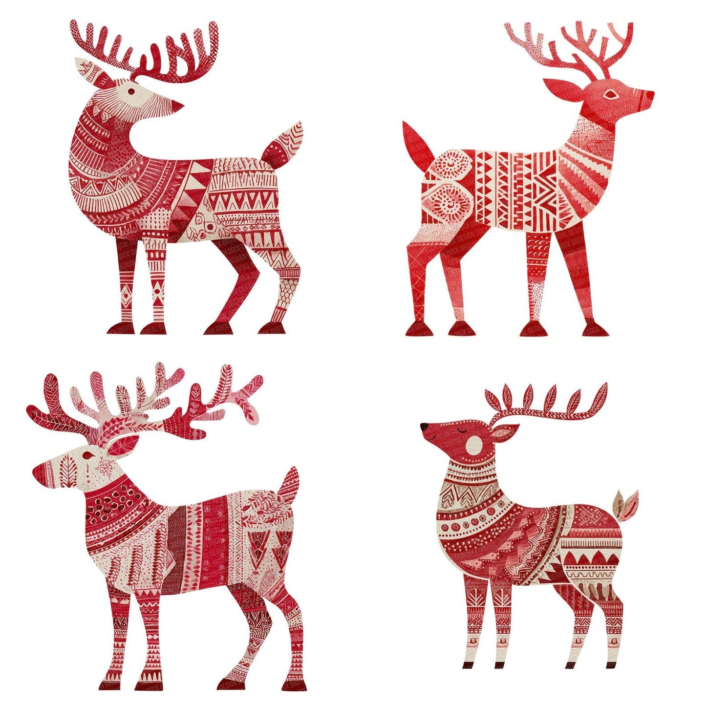 Folk Art Christmas Reindeer Clipart Set (DDD005472)