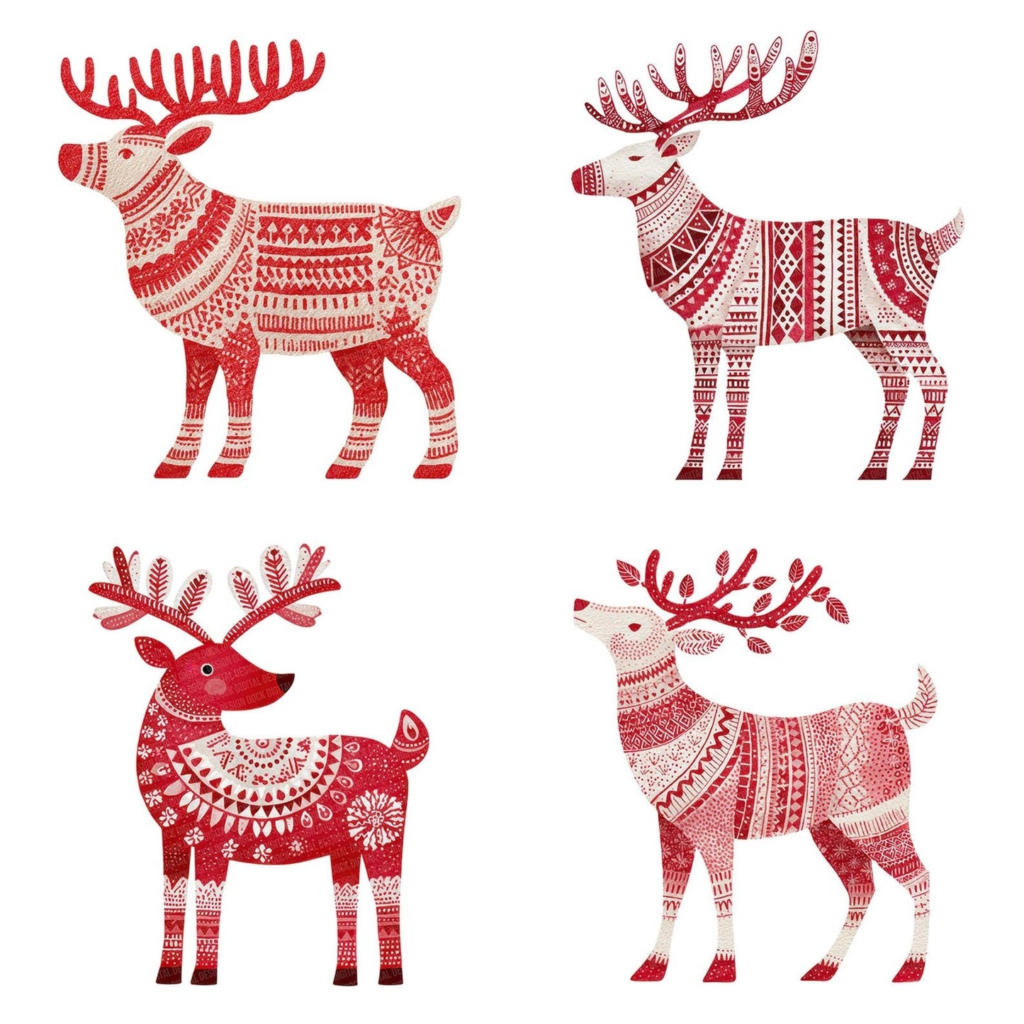 Folk Art Christmas Reindeer Clipart Set (DDD005472)