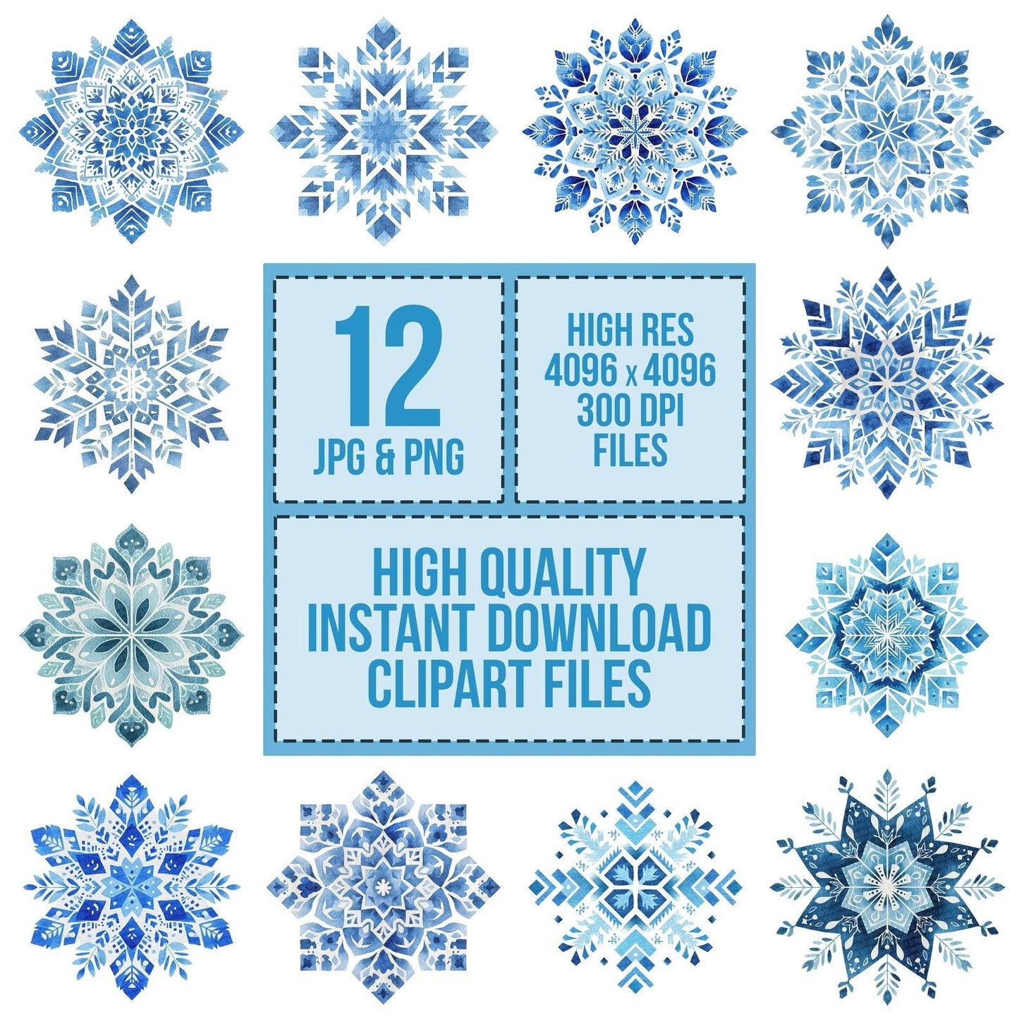 Folk Art Christmas Snowflake Clipart Set (DDD005473)