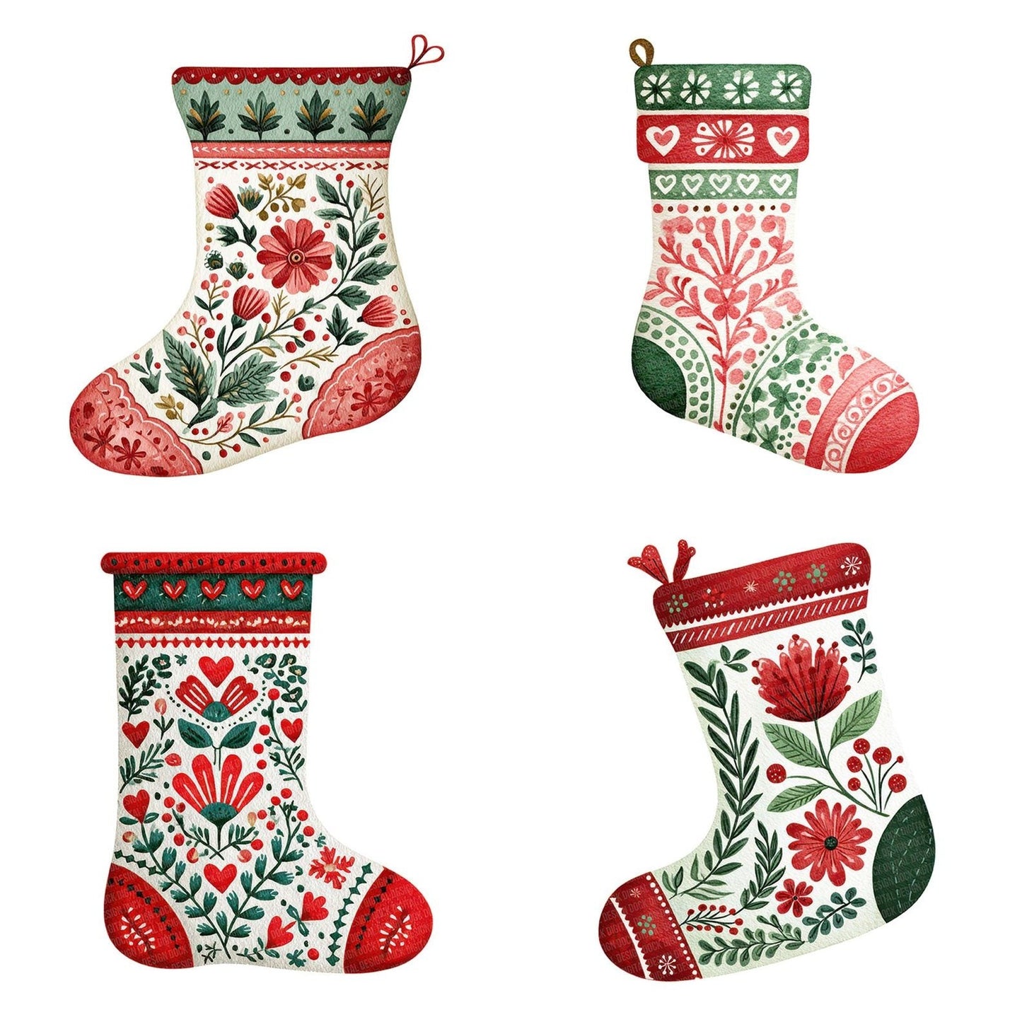 Folk Art Christmas Stocking Clipart Set (DDD005475)