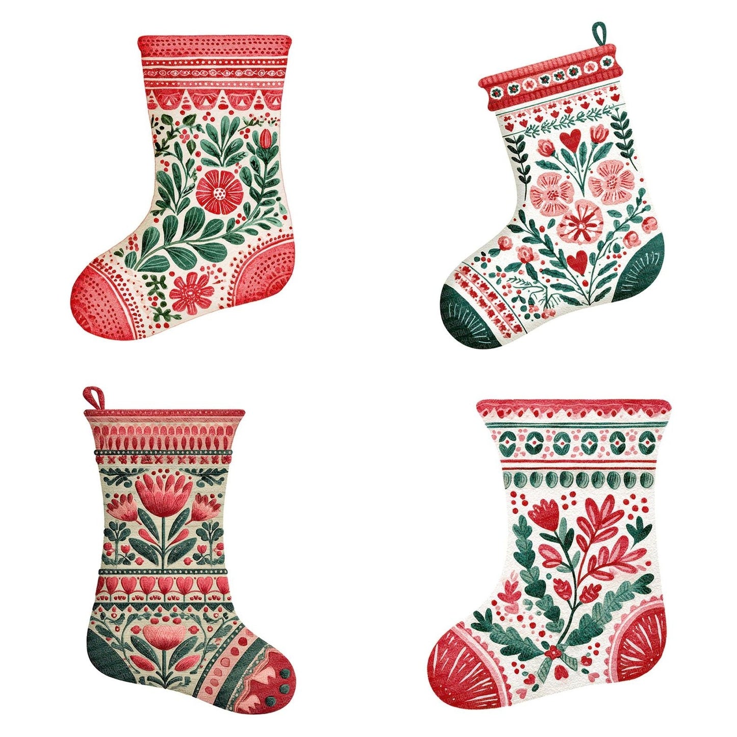 Folk Art Christmas Stocking Clipart Set (DDD005475)