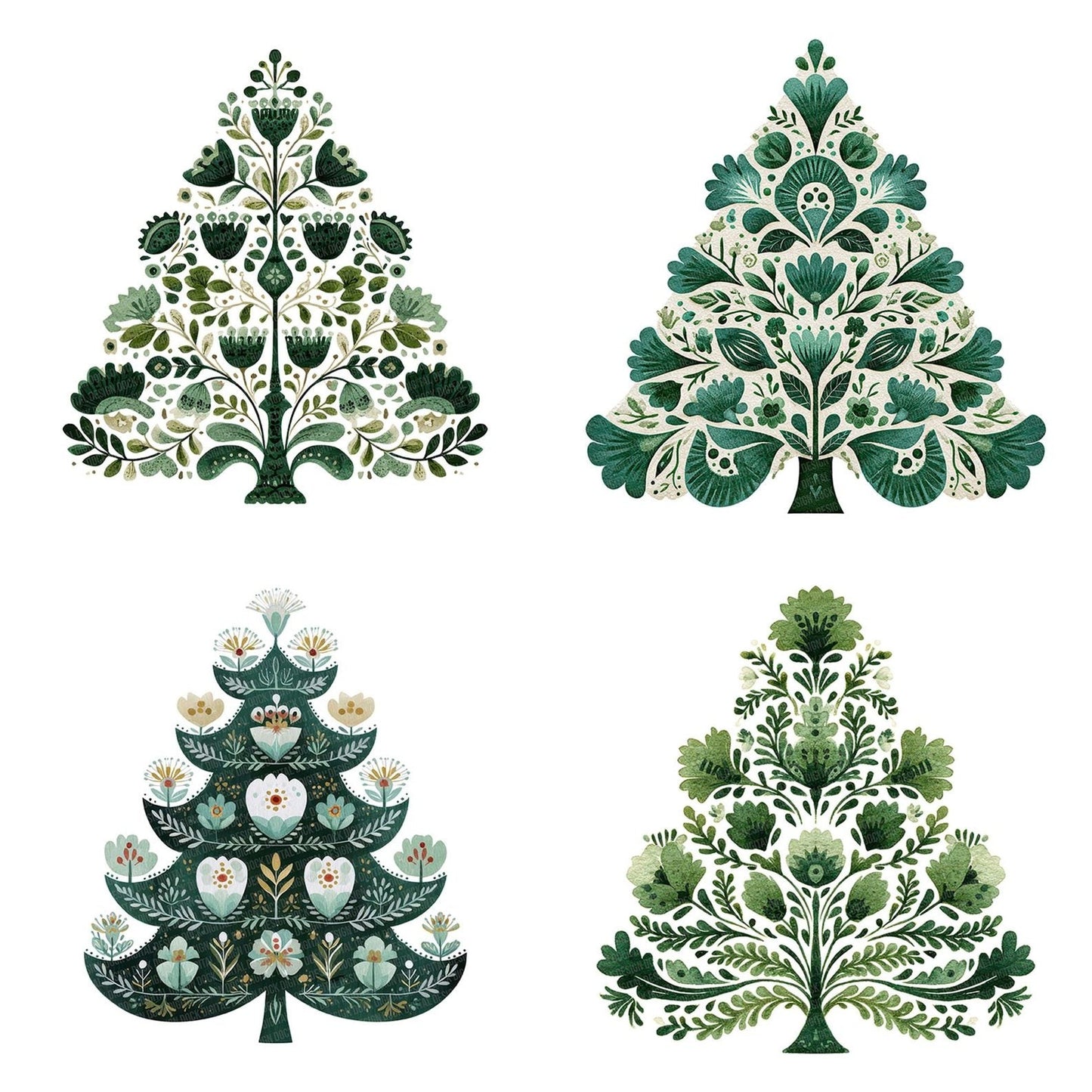 Folk Art Christmas Tree Clipart Set (DDD005477)