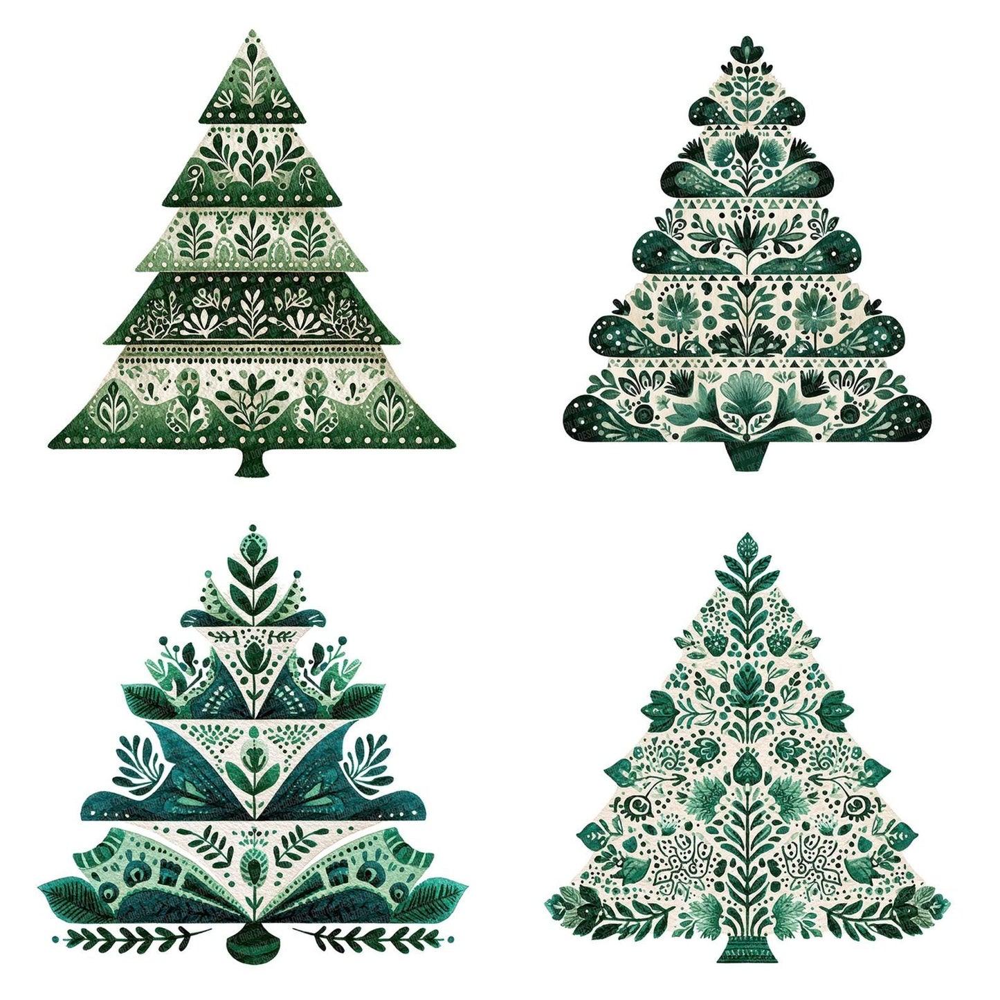 Folk Art Christmas Tree Clipart Set (DDD005477)
