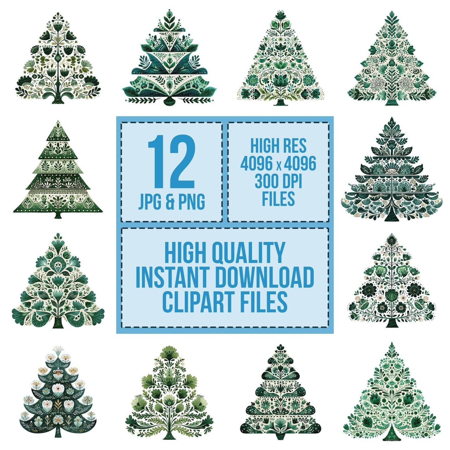 Folk Art Christmas Tree Clipart Set (DDD005477)