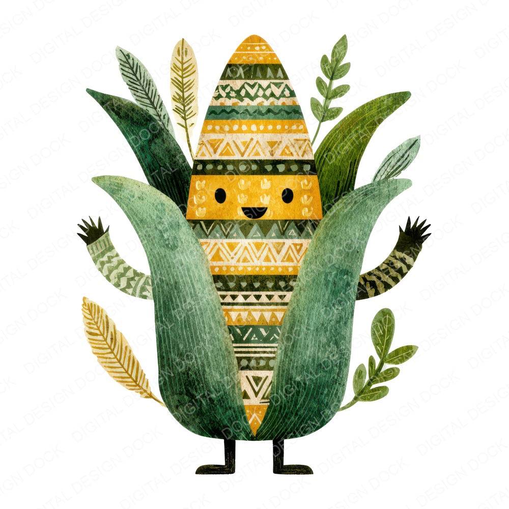 Folk Art Corn Character Clipart Set (DDD008455)