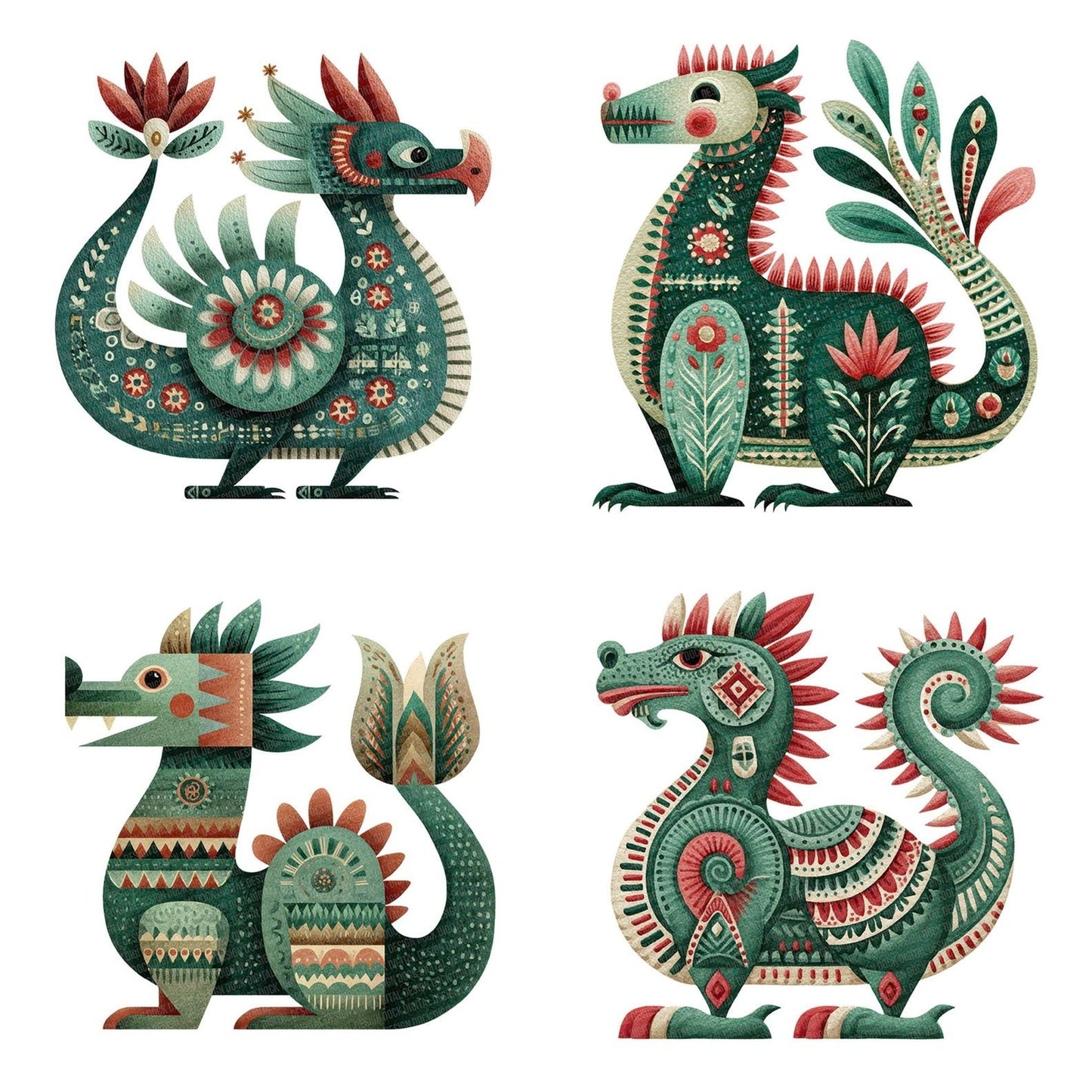 Folk Art Dragon Clipart Set (DDD005481)