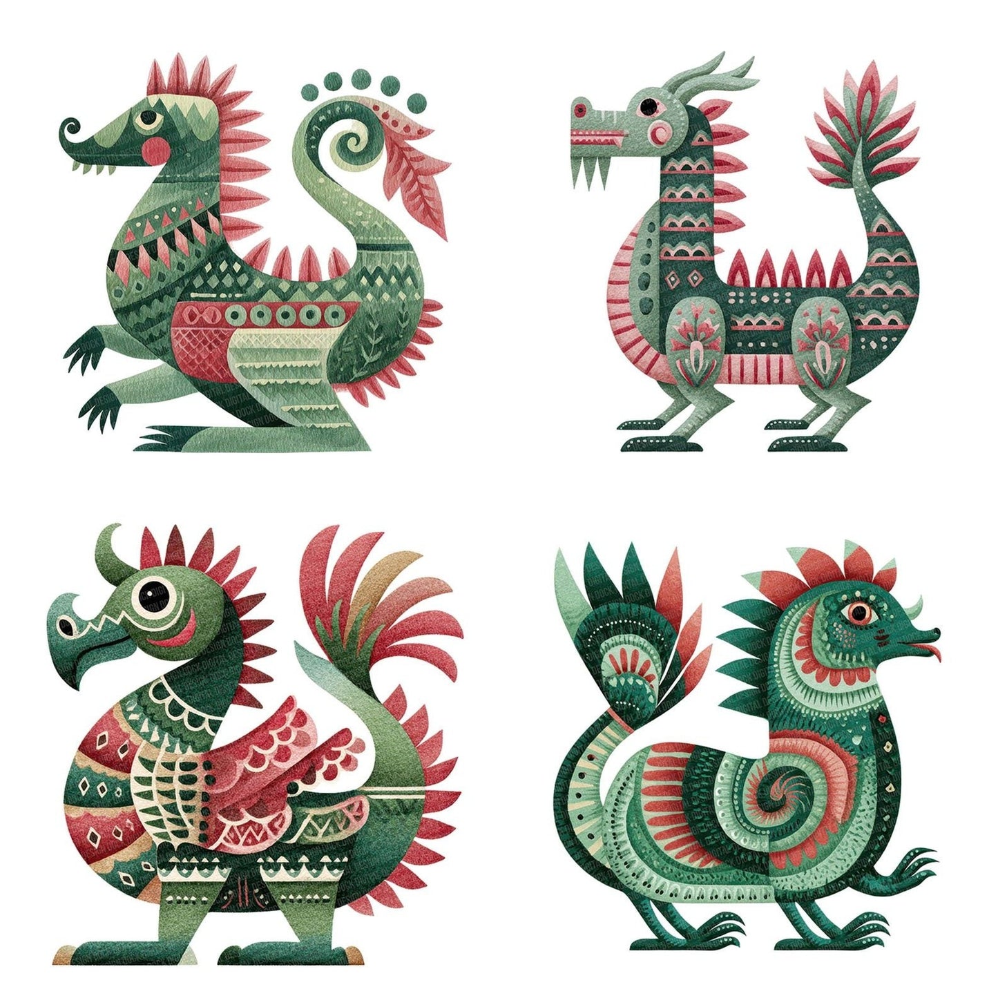 Folk Art Dragon Clipart Set (DDD005481)
